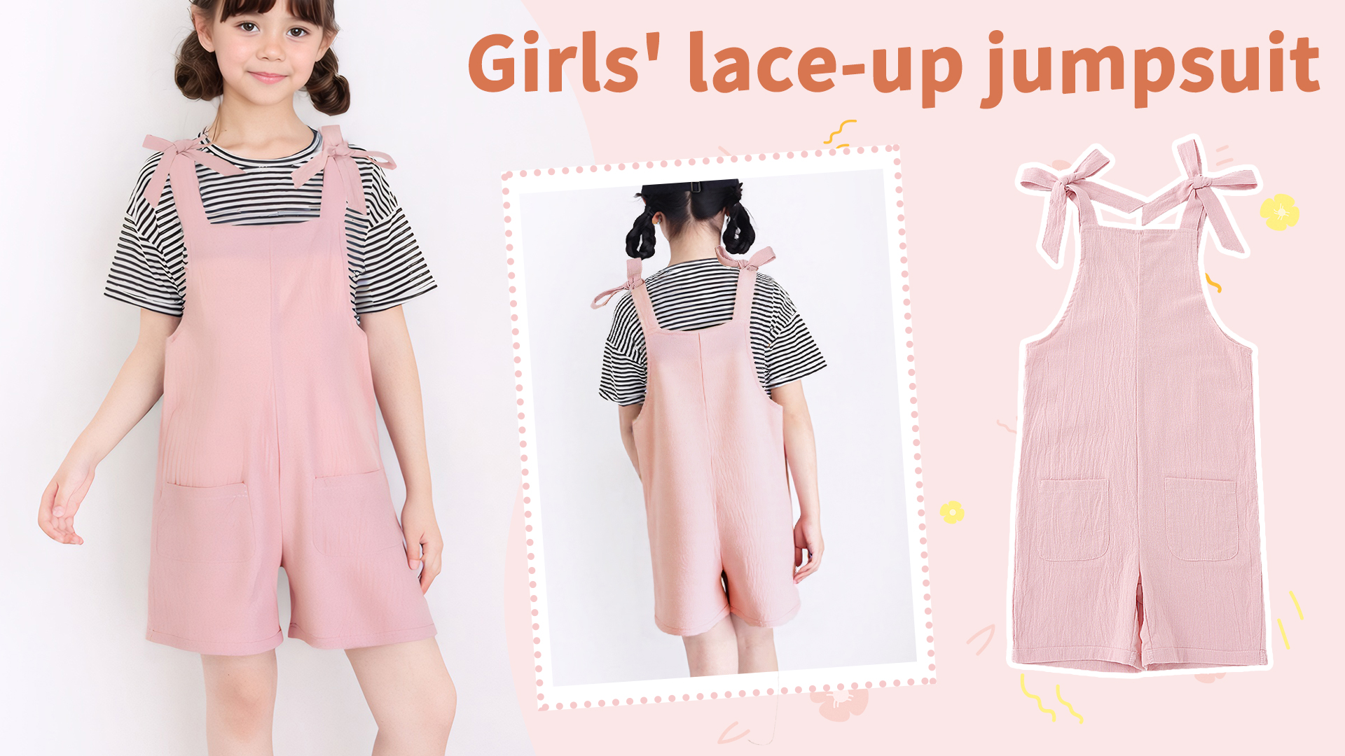 thumbnail video image 2 of Happy Cherry Sleeveless Jumpsuit for Kids Casual Spaghetti Strap Romper Girls Summer Cotton Overalls Short Pants with Pockets 11-12 Years, 2 of 7