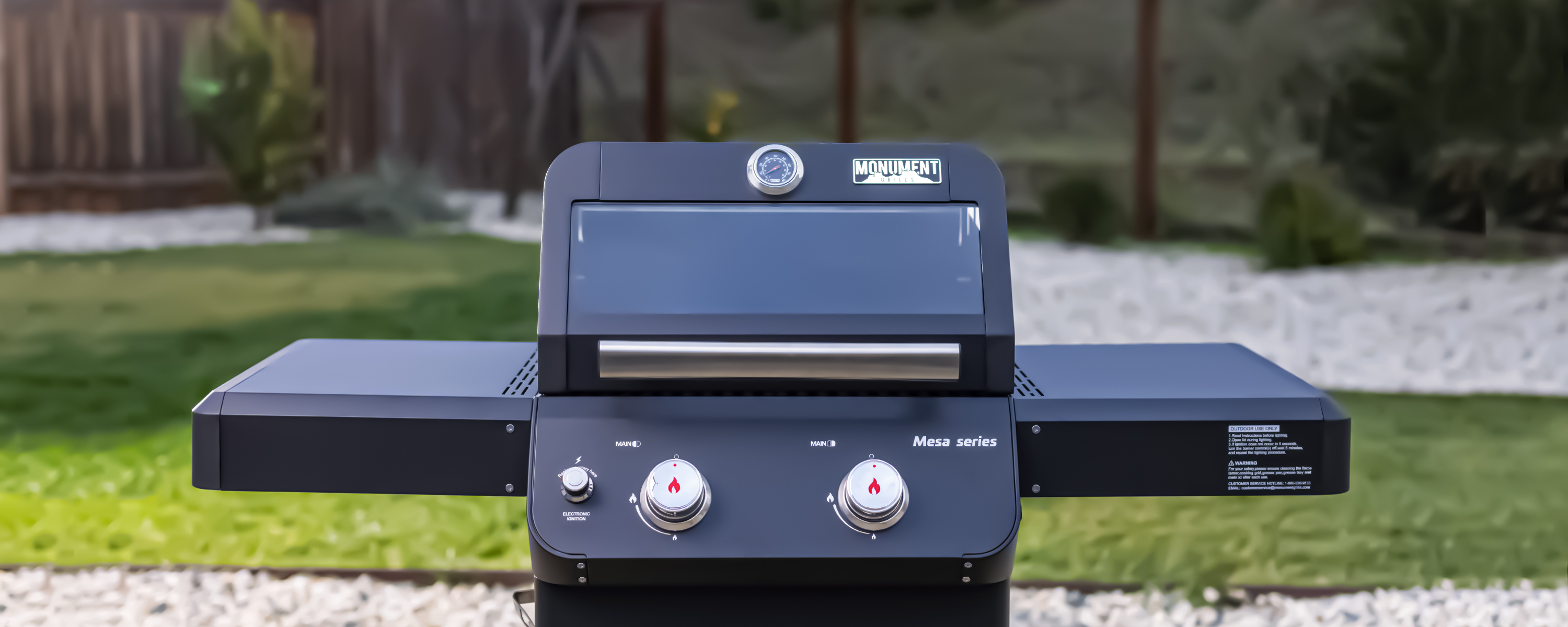 thumbnail video image 2 of Monument Grills Mesa 2-Burner Propane Gas Grill with Clear View Lid and LED Control, Black, 2 of 14