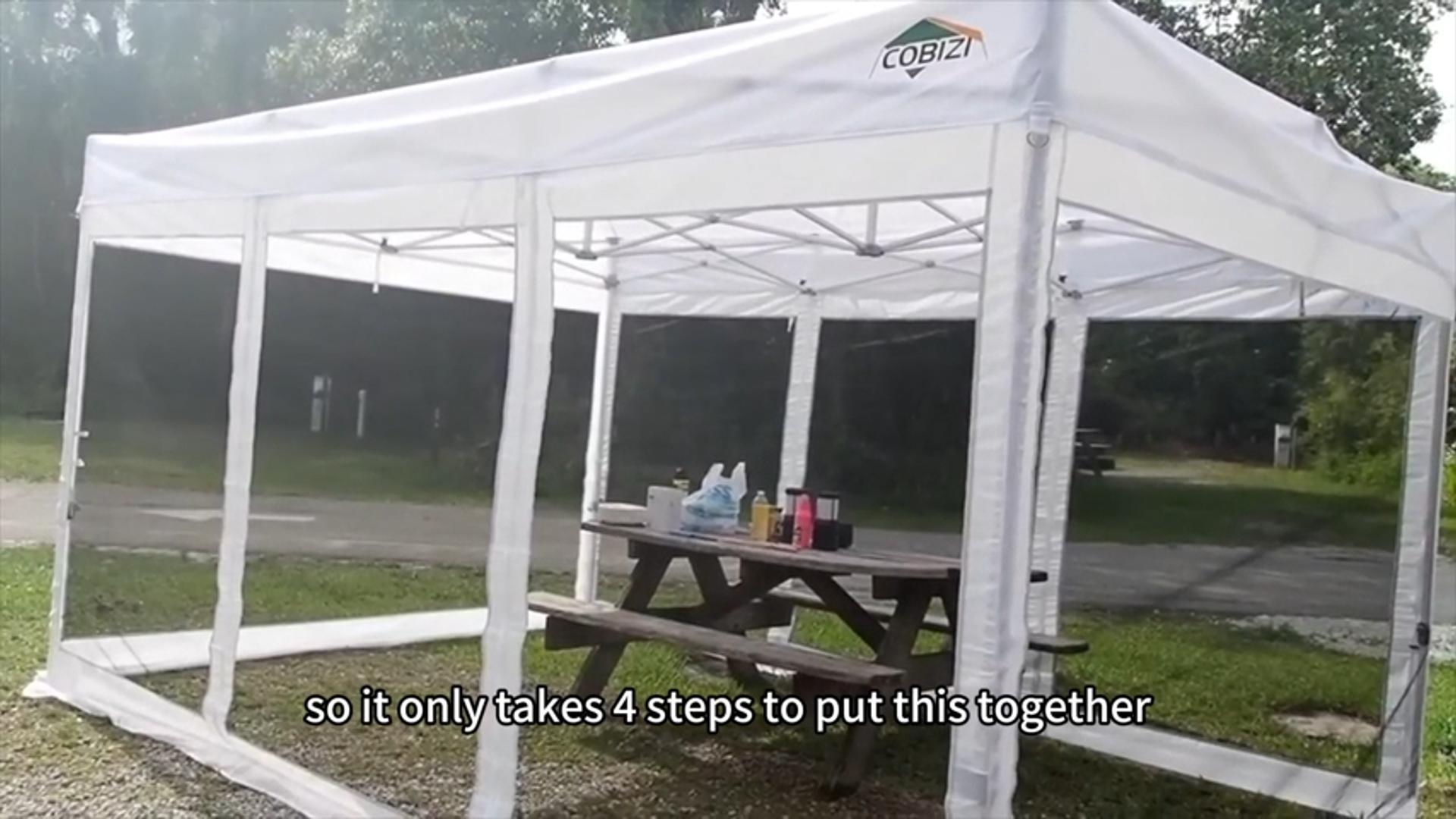 thumbnail video image 2 of COBIZI 10x15 Heavy Duty Pop up Canopy with Mosquito Net,Instant Outdoor Shelter Large Canopy Tent for Outside,Gazebo with Mesh Sidewalls for Party,Backyard,Camping,Gray, 2 of 9