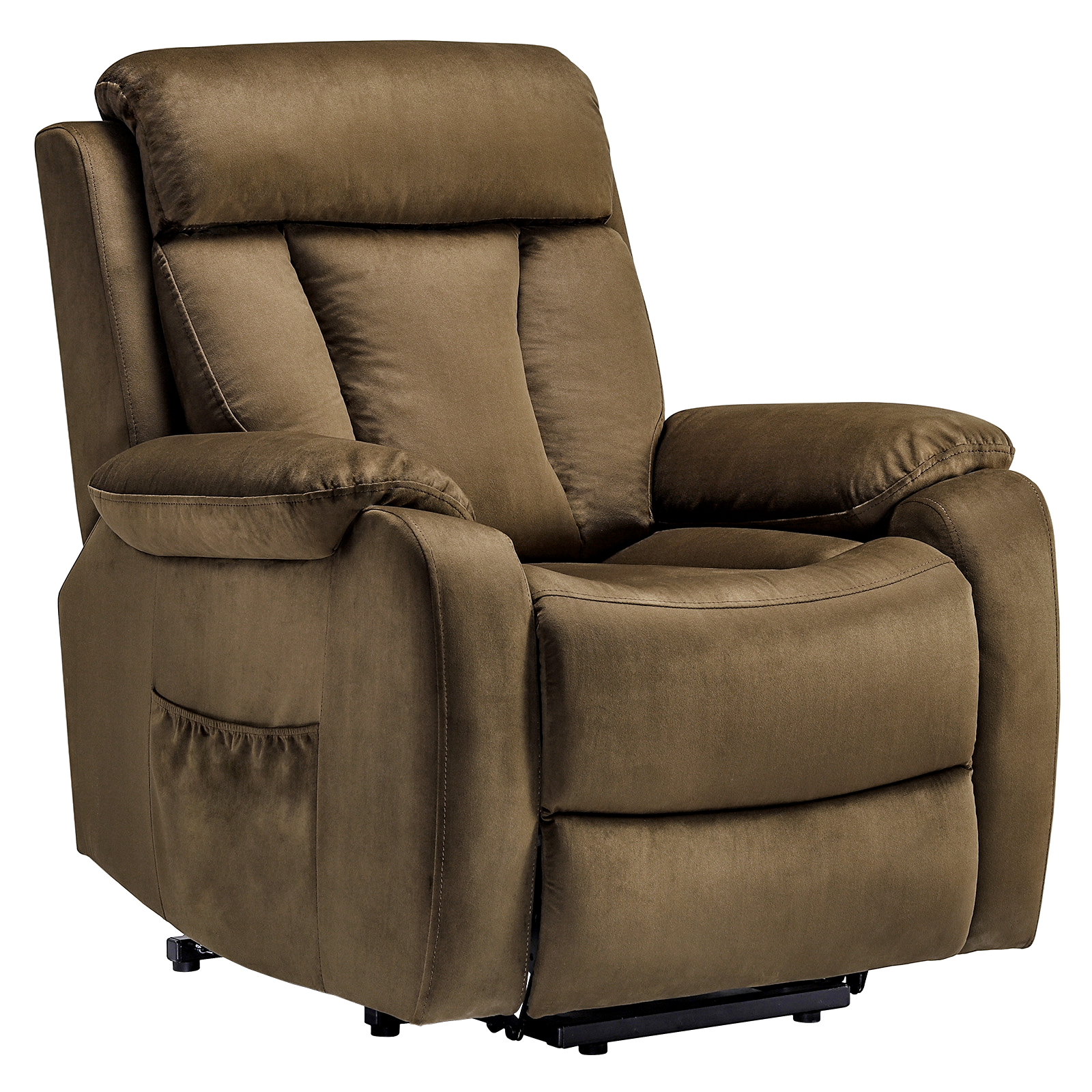 thumbnail video image 2 of Lohoms Power Lift Elderly Comfort Velvet Solid Living Room Recliner Chair with 2 Side Pockets, Brown, 2 of 10