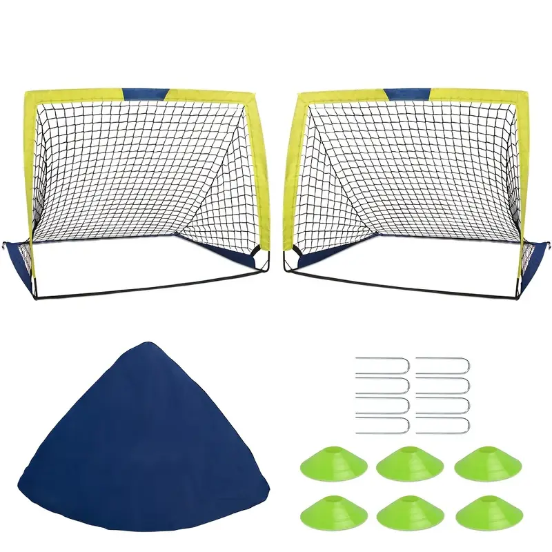 thumbnail video image 2 of 2 Set Soccer Goal 4'x 3' Portable Kids Soccer Goals for Backyard or Indoor Pop Up Soccer Net with 6 Training Cones, Carrying Bag, 8 Ground Stakes, 2 of 9
