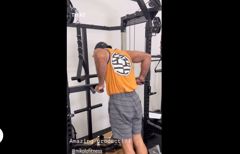 thumbnail video image 2 of Mikolo Power Cage, Squat Rack with Dual Pulley Cable Crossover System, Multifunction Free Weight Home Gym Workout Machine with Attachments Red, 2 of 11