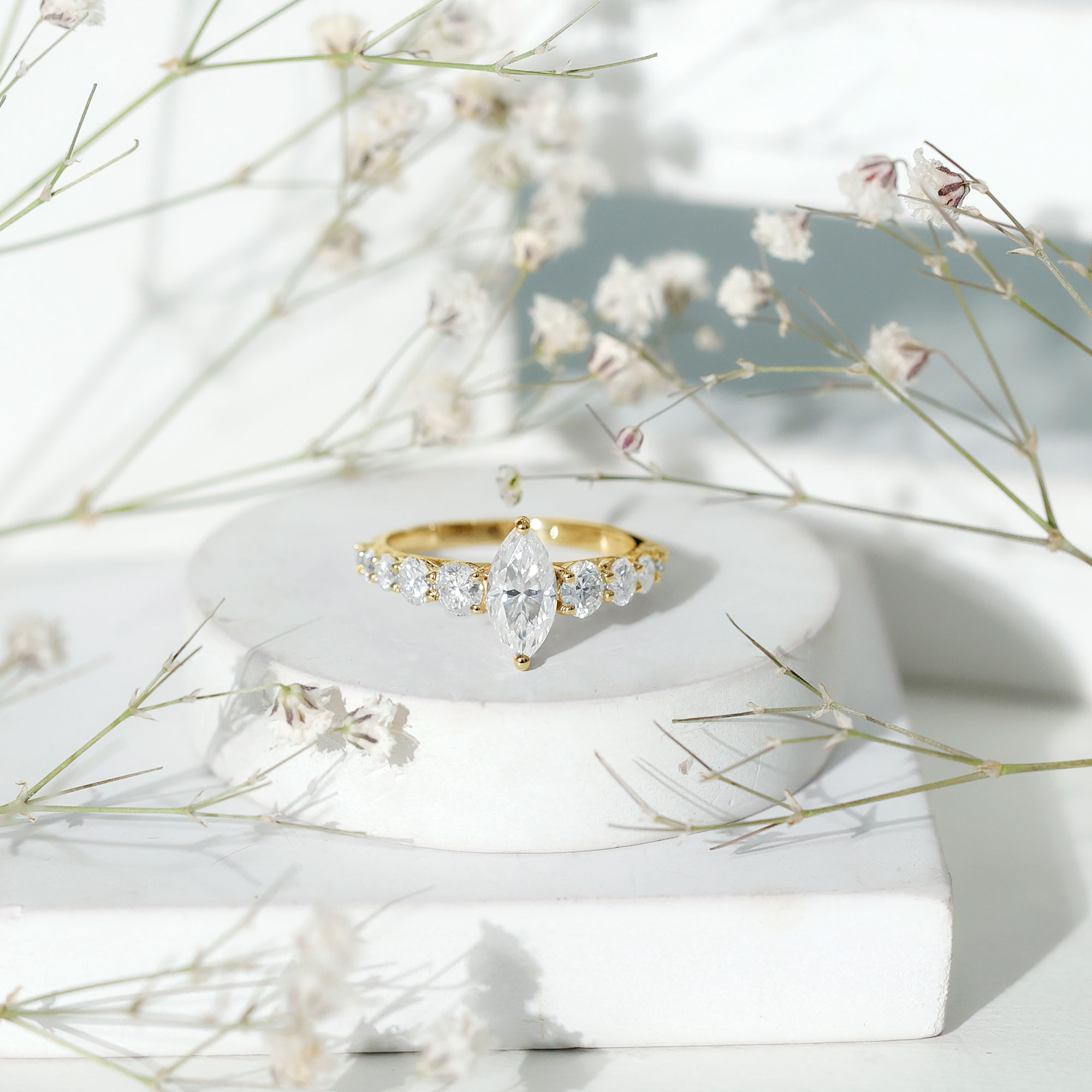 thumbnail video image 2 of Rosec Jewels Lab Diamond Engagement Ring with Side Stones (1 Carat, 5X10 mm Marquise, EF-VS Quality), 14K White Gold, US 10.50, 2 of 8