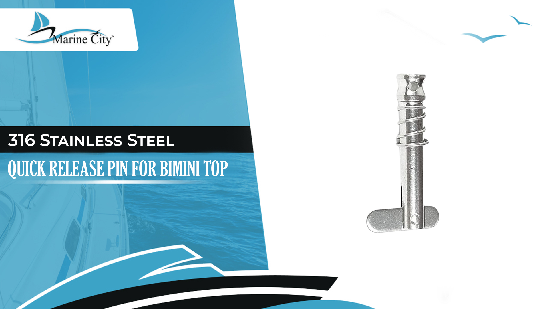 thumbnail video image 2 of MARINE CITY 316 Stainless Steel Quick Release Pin for Bimini Top, Durable Corrosion-Resistant Boat Yacht Marine Hardware, Pack of 4, 2 of 9