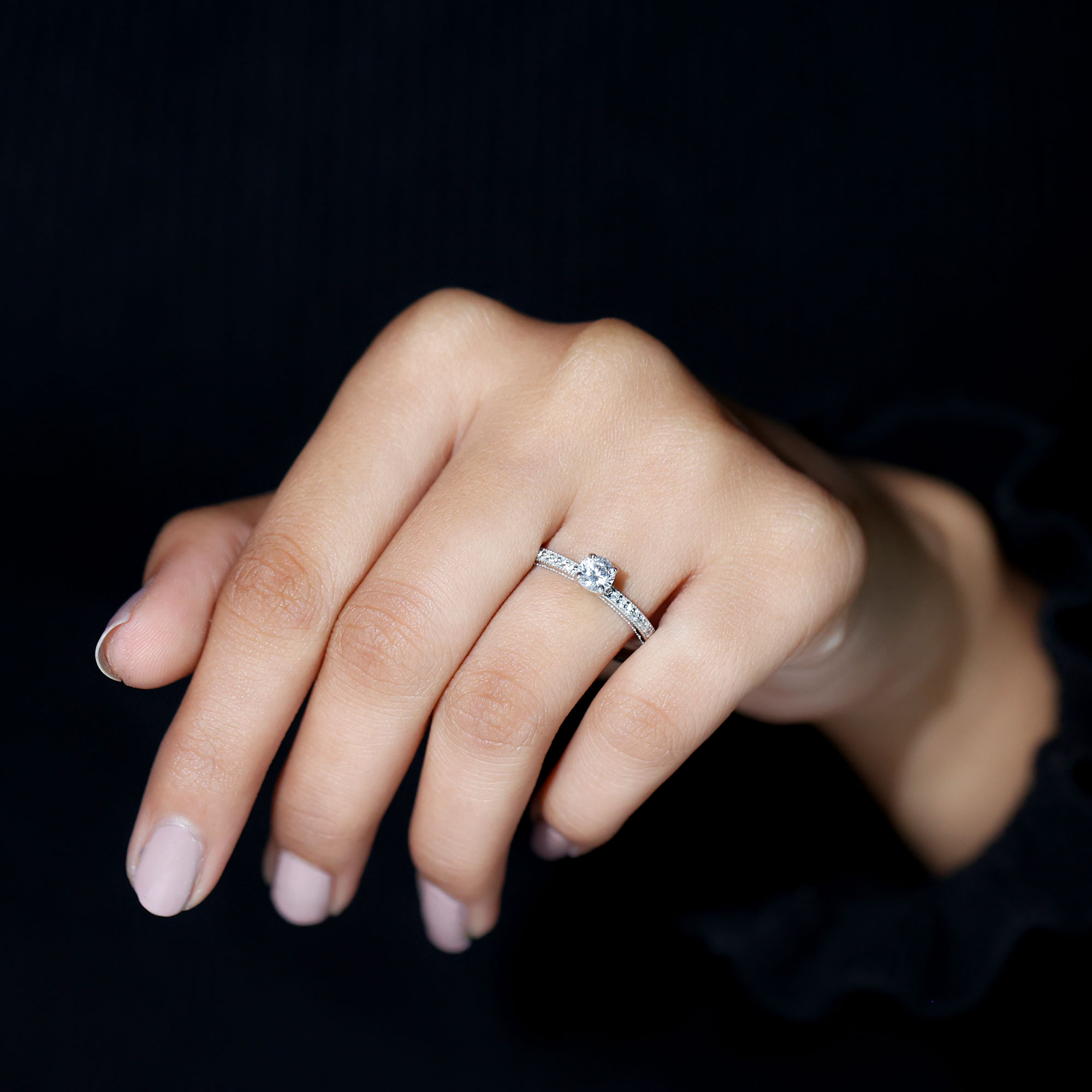 thumbnail video image 2 of Rosec Jewels Lab Created Diamond Engagement Ring with Side Stones - 5 MM - EF-VS Quality, 10K Yellow Gold, US 4.00, 2 of 9