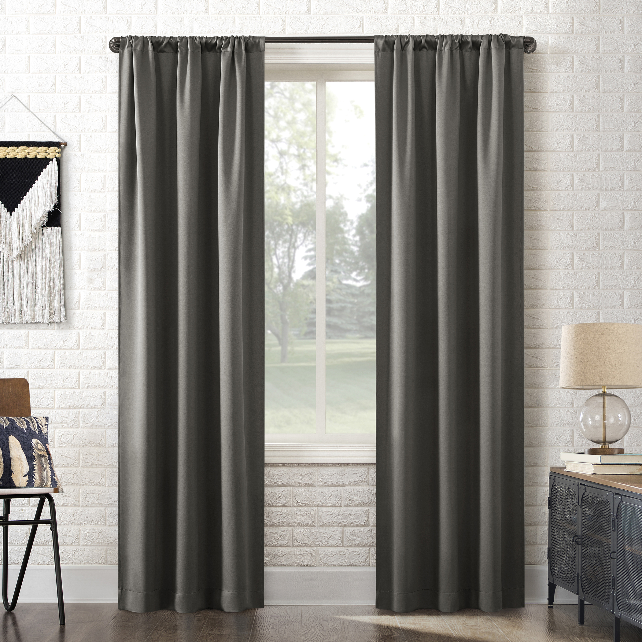 thumbnail video image 2 of Sun Zero Bergen Dorm Curtain Theater Grade Extreme 100% Blackout Rod Pocket Curtain Panel, 40"W x 63"L, Gray, 2 of 9