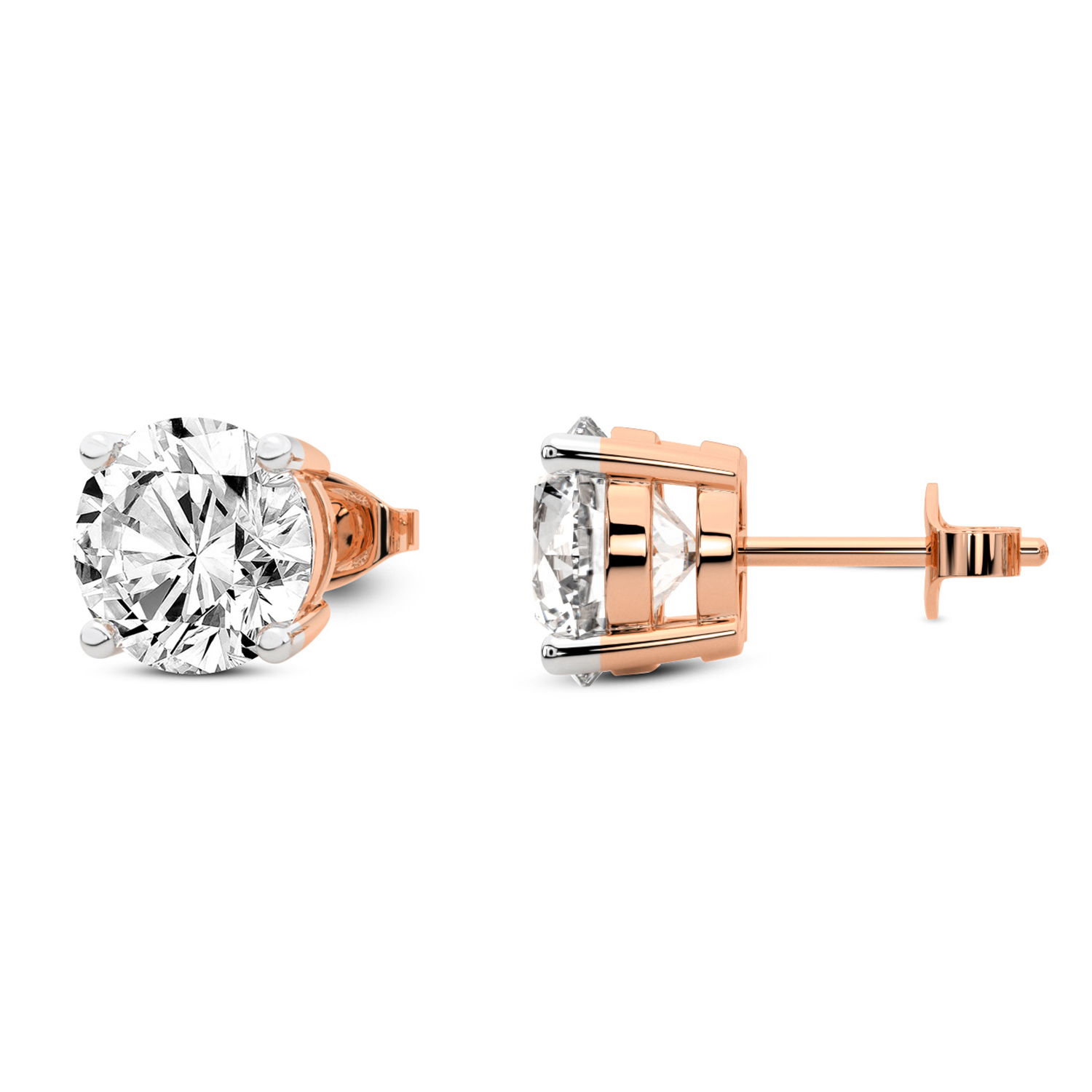 thumbnail video image 2 of 2 Carat Round IGI Certified Lab Grown Diamond Solitaire Earrings | 14K Rose Gold FG VS Diamonds | Stud Earrings Friendly Diamonds, 2 of 5