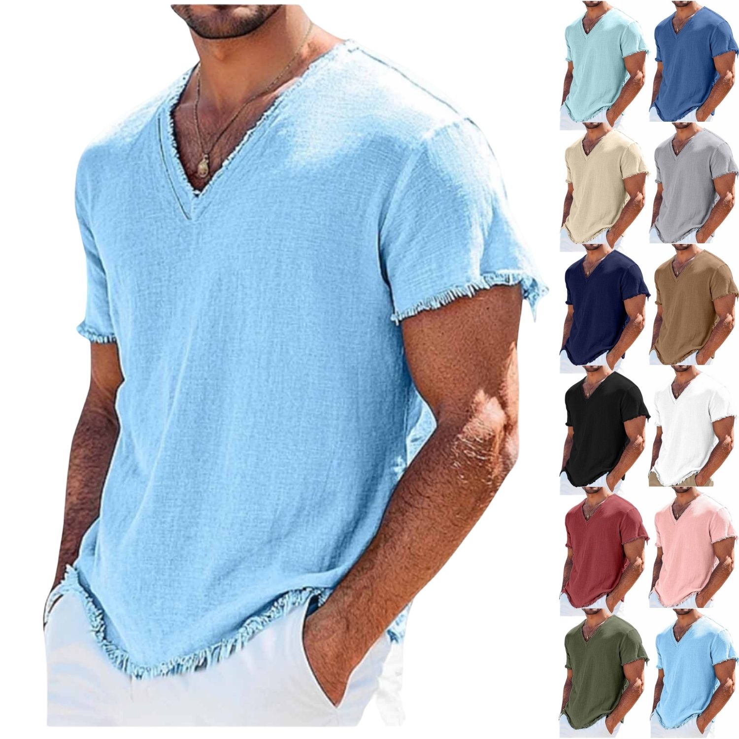 thumbnail video image 2 of ShiShine Mens Short Sleeve V Neck Tshirts Loose Casual Breathable Summer Beach Tee Tops Lightweight Basic Clothes Shirts, 2 of 7