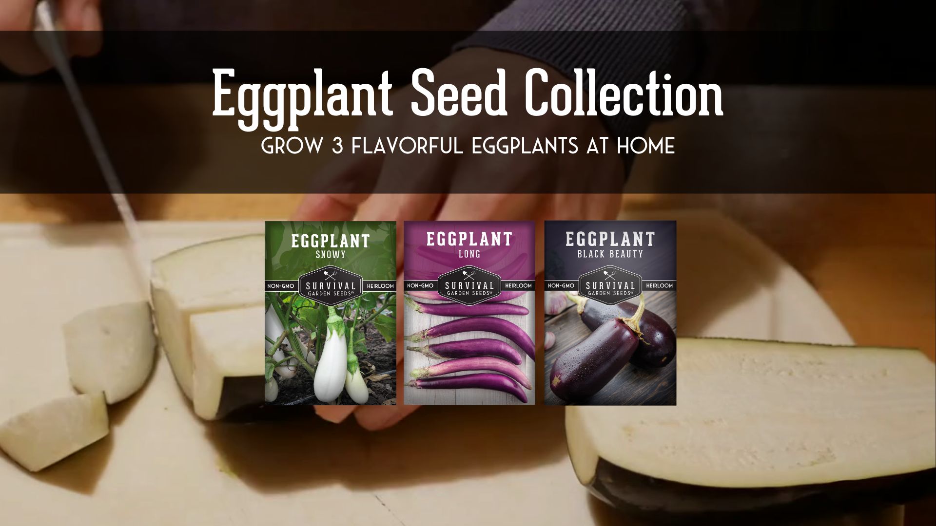 thumbnail video image 2 of 3 Packs Eggplant Seeds - Long Purple Italian, Black Beauty, Snowy White - Non-GMO Heirloom Annual Full Sun, 2 of 8