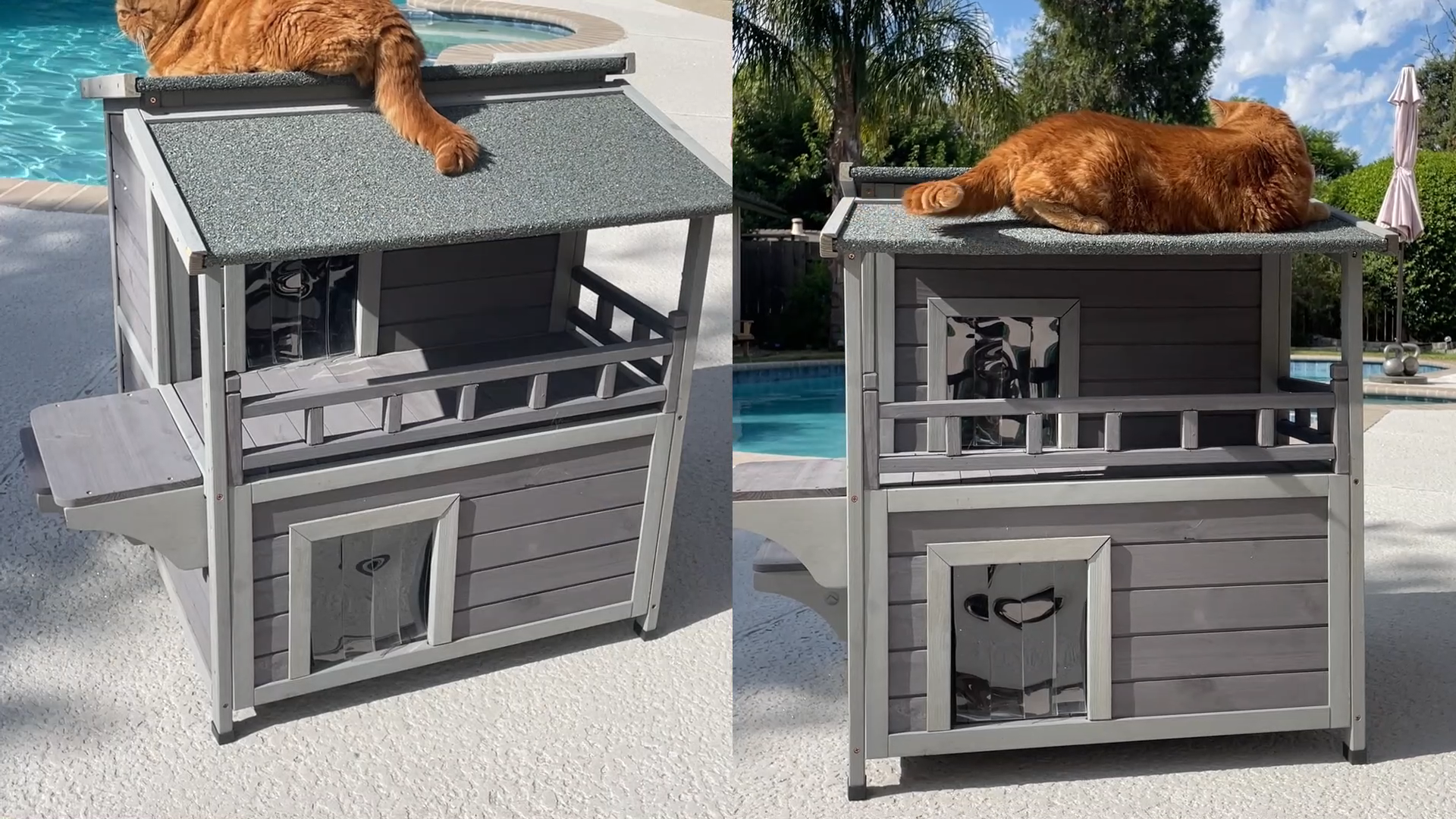 thumbnail video image 2 of Aivituvin Insulated Outdoor Cat House with Insulated Liner, Winter Weatherproof Feral Cat Condo Shelter with Balcony, Gray, 2 of 8