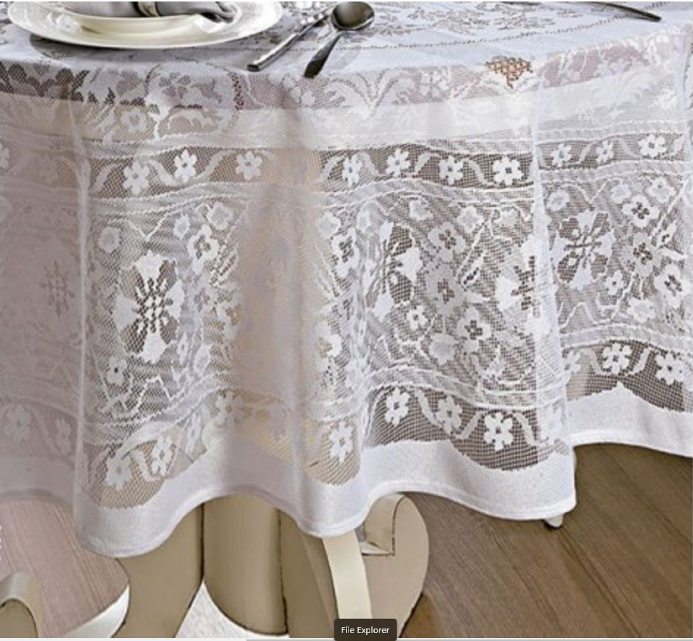 thumbnail video image 2 of Round White Lace Tablecloth. Size 180 cm-70 inches, 2 of 4