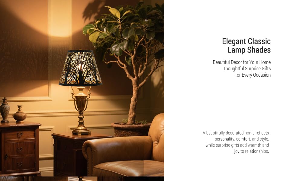 thumbnail video image 2 of SWAIFDEE Round Metal Black Lamp Shades with Etched Hollow Forest Pattern, Set of 2, 2 of 7