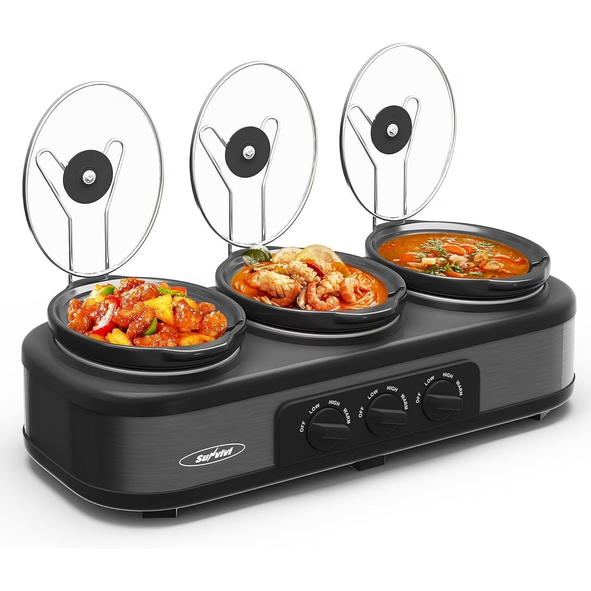 thumbnail video image 2 of Sunvivi Triple Slow Cooker with 3 Spoons, Total 4.5 Quart, Stainless Steel, 2 of 9