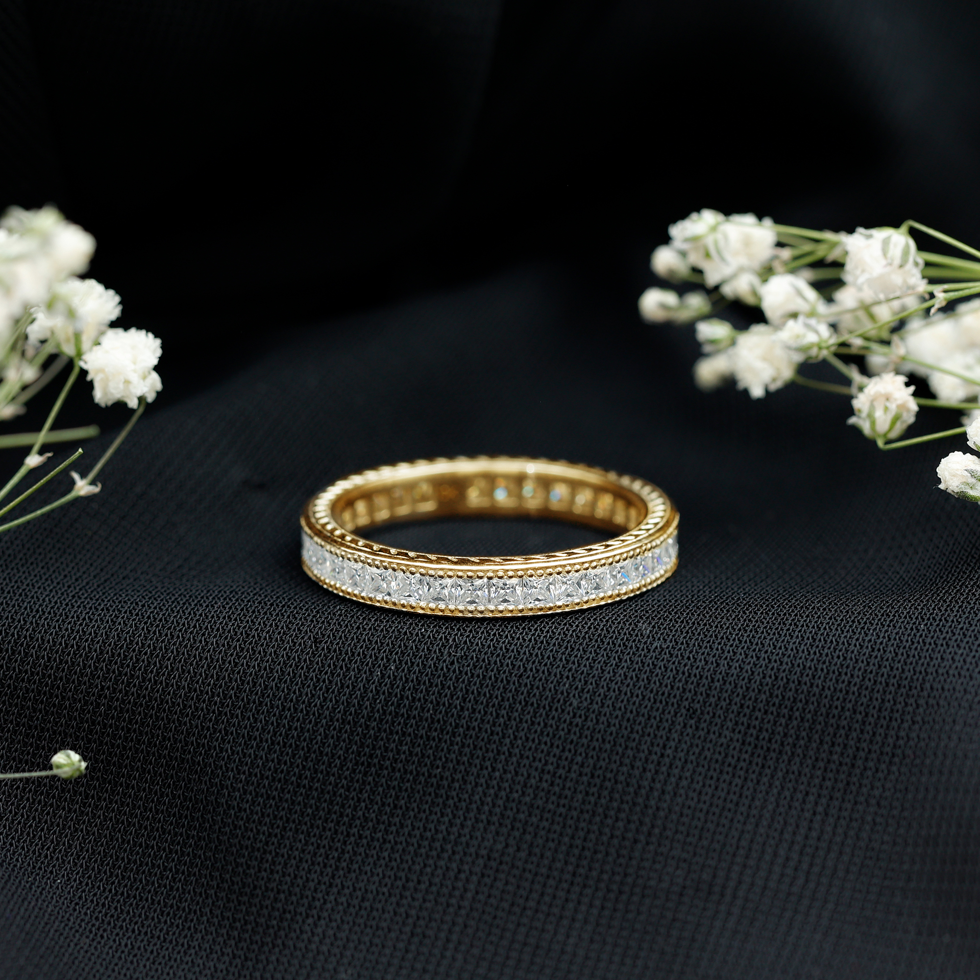 thumbnail video image 2 of Rosec Jewels Lab Created Diamond Full Eternity Ring (Ef-Vs Quality) - Channel Set Wedding Band - with Jewelry Box, 18K Yellow Gold, US 11.50, 2 of 7