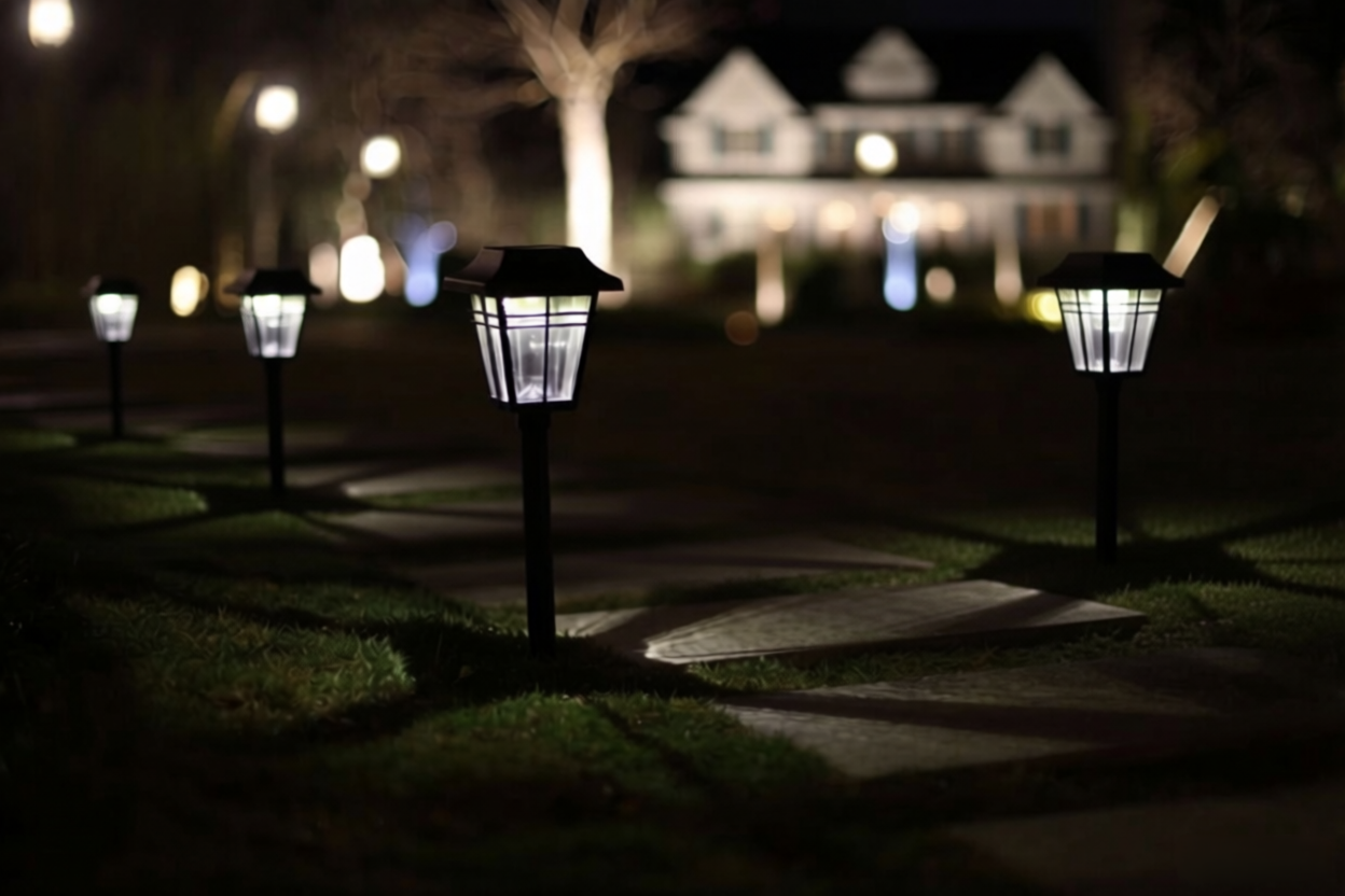 thumbnail video image 2 of Yards & Beyond Solar Powered LED Landscape Pathway Walkway Light, Black Metal Square, Glass Lens, 10 Lumens, Warm White Light, Dusk to Dawn, 4 Pack, 2 of 8