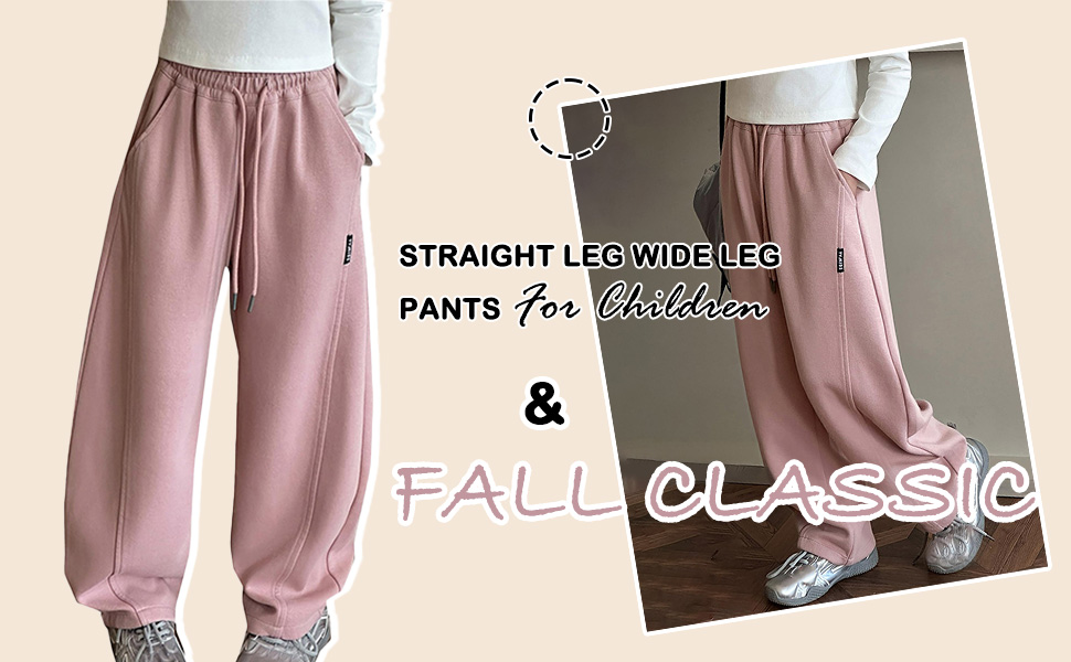 thumbnail video image 2 of JLMSPLWG Teen Girl Wide Leg Sweatpants with Drawstring Tween Girl Straight Leg Sweatpants Girls Sports Soft Trouser Toddler Baggy Parachute Pants Kids Clothes, 2 of 5