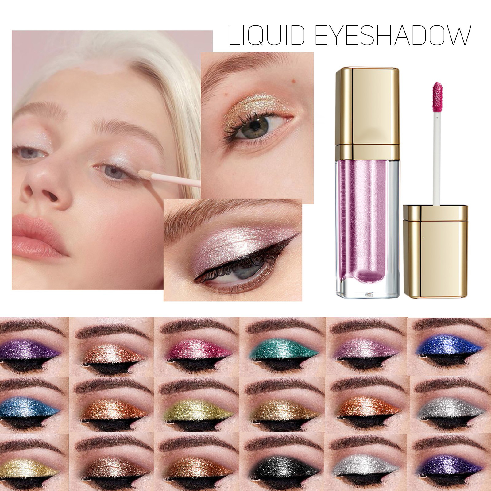 thumbnail video image 2 of Sparkling Liquid Eyeshadow - Diamond Pearlescent Shimmer Eye Shadow, Long Lasting Glitter Eye Makeup Palette, Waterproof Shiny Eye Color, Party Makeup, Holiday Gift, 1 PC, 2 of 4