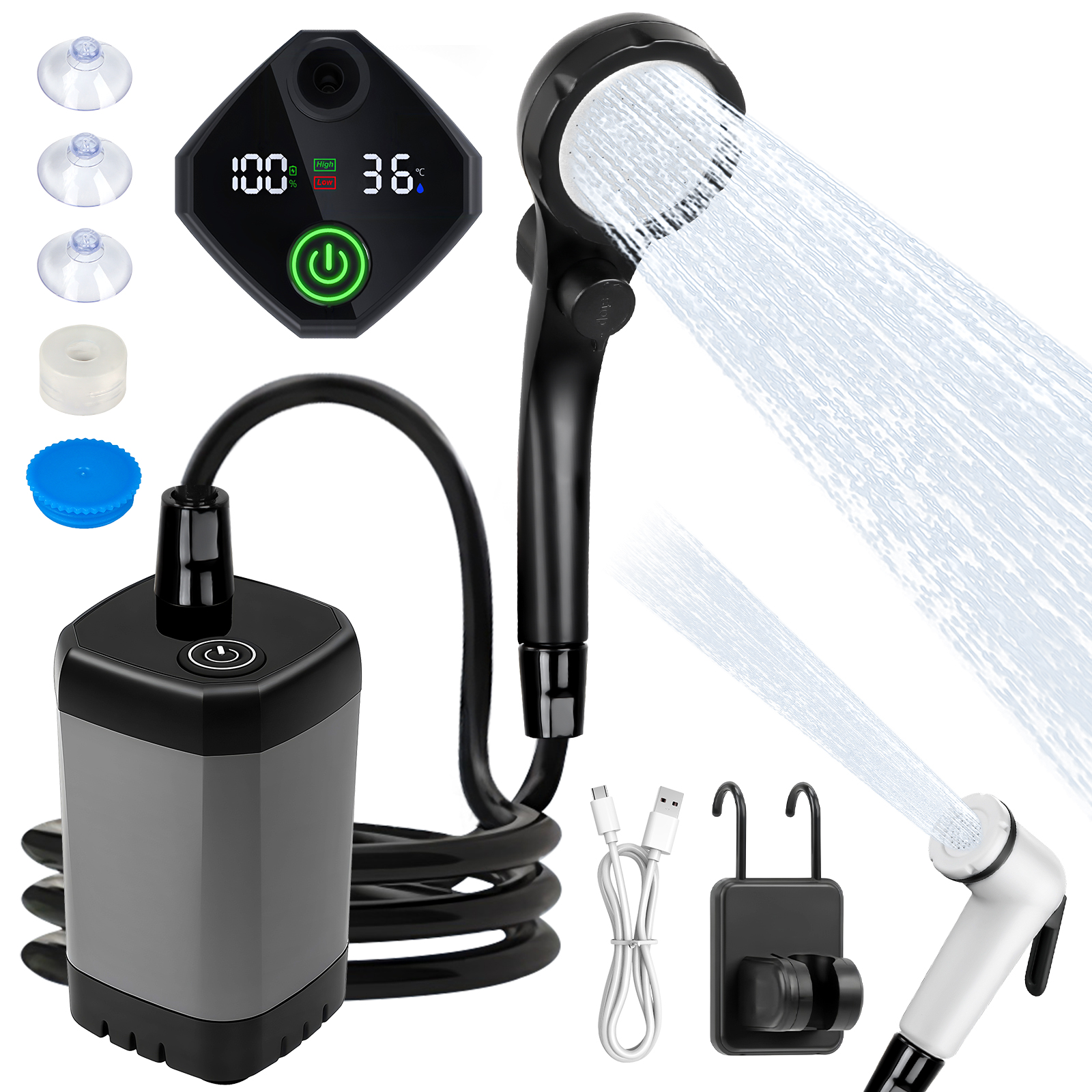 thumbnail video image 2 of Fohil Portable Shower for Camping, 6000mAh Rechargeable Portable Outdoor Shower with Digital Display, IPX7 Waterproof Outdoor Camp Pump for Hiking, Travelling, Pet Cleaning, 2 of 10