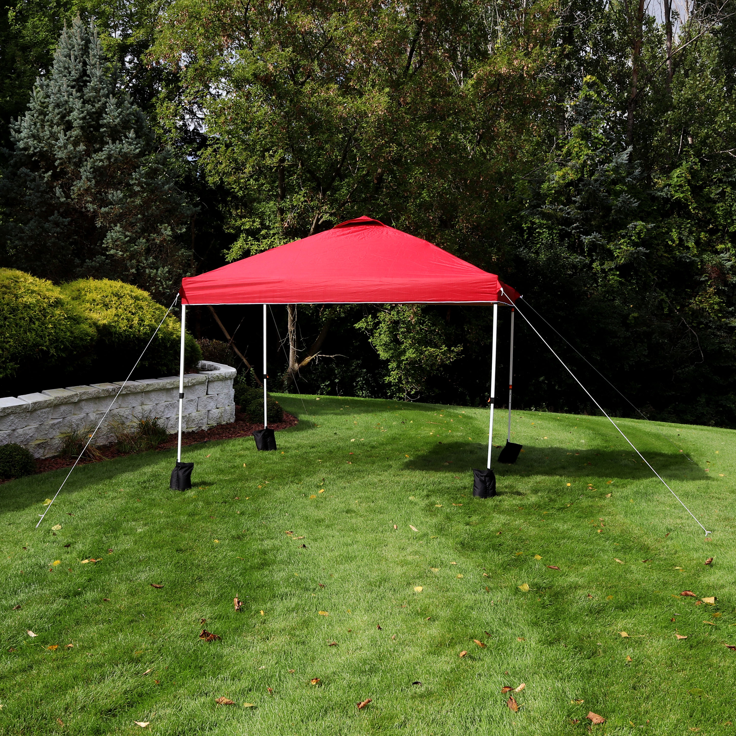 thumbnail video image 2 of Sunnydaze 12' x 12' Red Solid Premium Pop-Up Outdoor Canopy with Rolling Carrying Bag/Sandbags, 2 of 10
