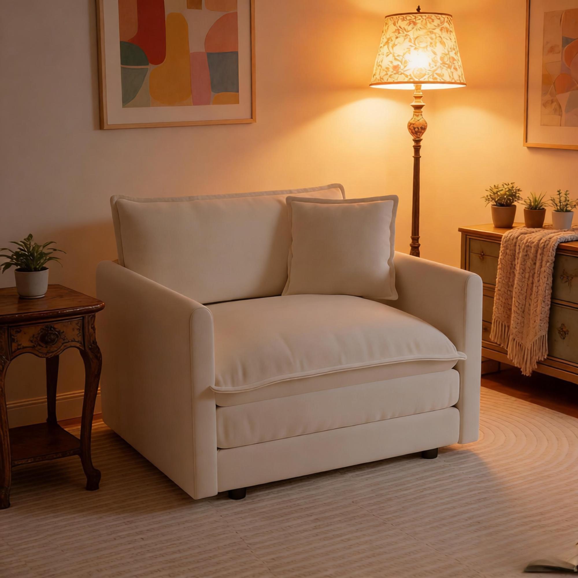 thumbnail video image 2 of VEPXXP 41.4" Oversized Chenille Accent Chair with Ottoman, Modern Deep Seat Lounge Chair, Comfy Upholstered Armchair for Living Room Bedroom Apartment Small Space, Beige, 2 of 12