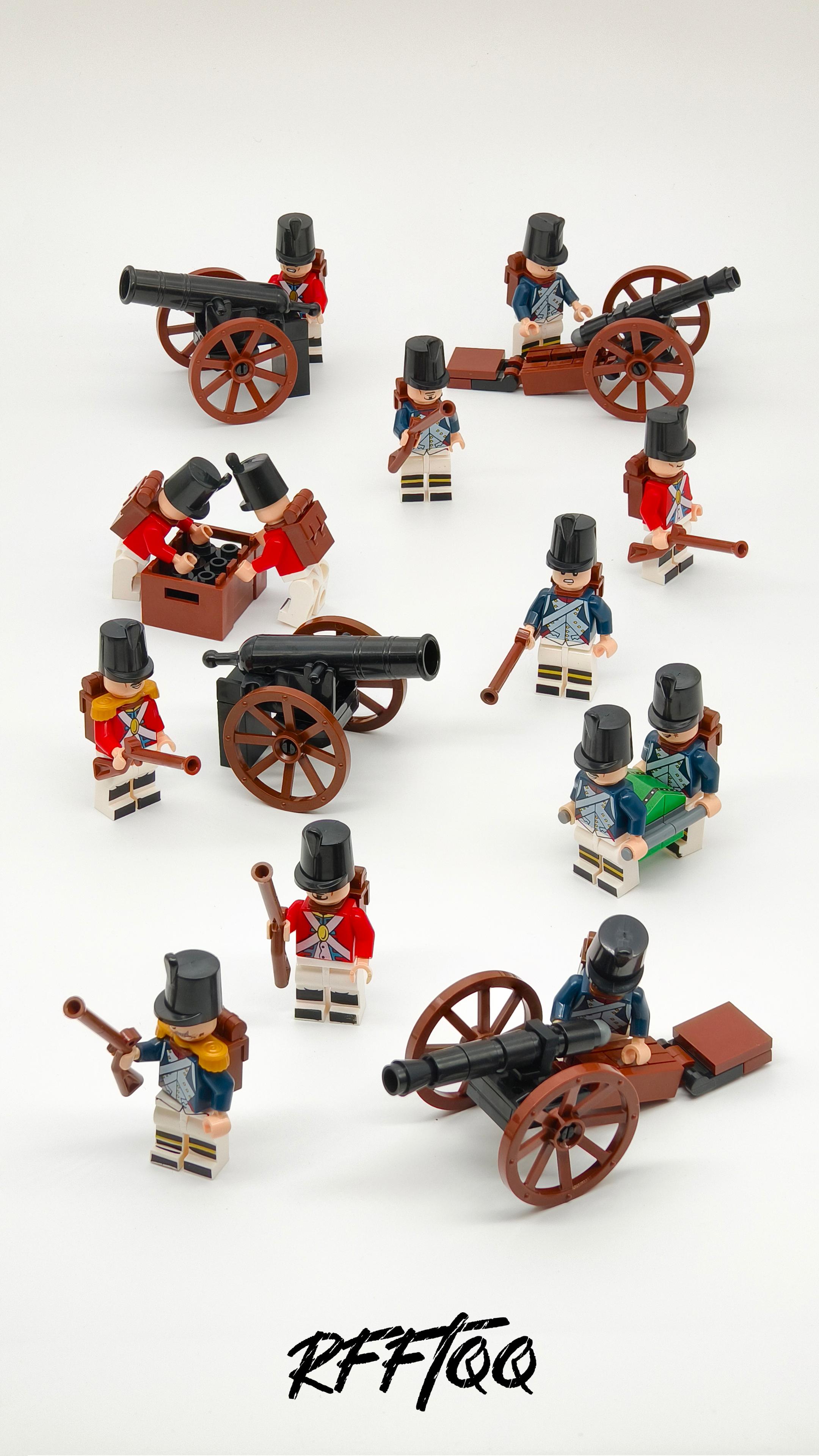thumbnail video image 2 of Napoleonic Revolutionary War Building Blocks Set, 12 British & 12 French Soldier Figures, Weapons Cannons Accessories, 2 of 10