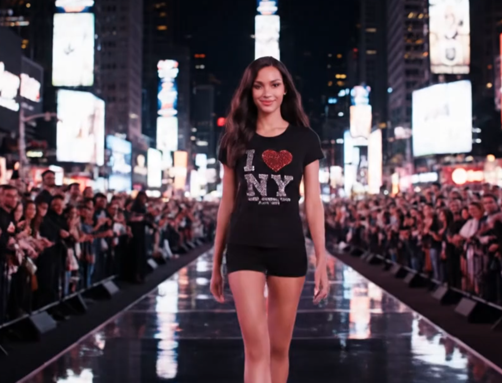 thumbnail video image 2 of I Love NY Ladies Tee Rhinestone, Black, XL, 2 of 4