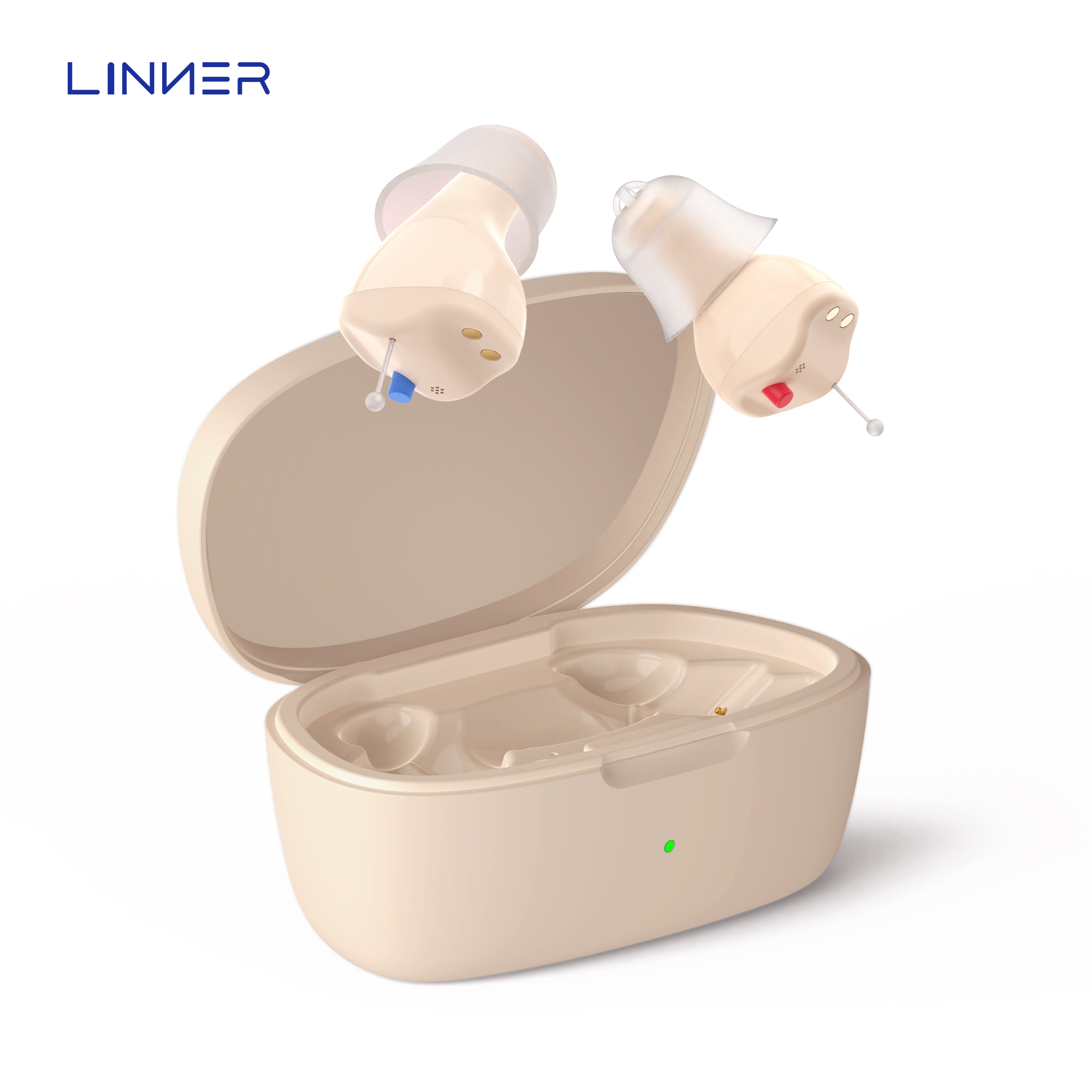 thumbnail video image 2 of LINNER New OTC CIC Hearing Aids for Seniors, Rechargeable, Nearly Invisible Design, Beige, 2 of 7
