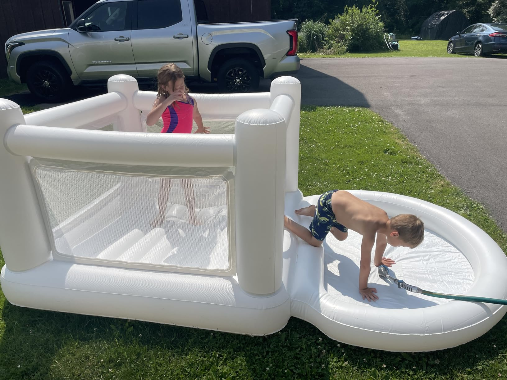 thumbnail video image 2 of Inflatable Bounce House PVC Bouncy Castle with Detachable Air Cushion Ball Pait Dry & Wet Use, Perfect for Toddlers & Kids Under 6 Years Old, 2 of 8