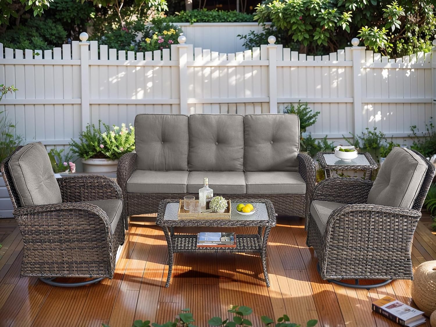 thumbnail video image 2 of Bellefurn Patio Swivel Chairs Set of 2,Outdoor Swivel Rocker Chair with Side Table Wicker Patio Furniture Set for Porch Deck Backyard Poolside, 2 of 12