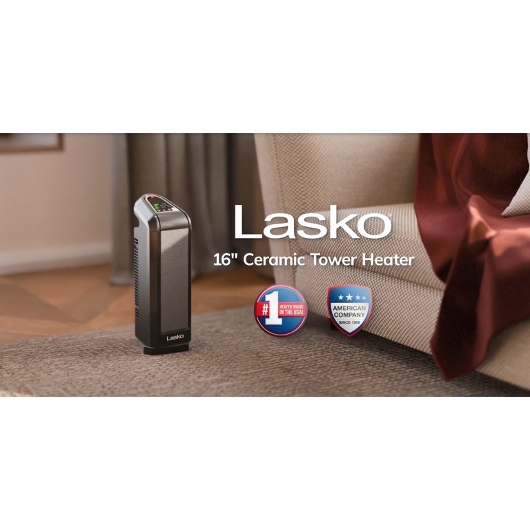 Lasko Ceramic Tower Space Heater 1500 Watt, Portable w/ Thermostat, Black
