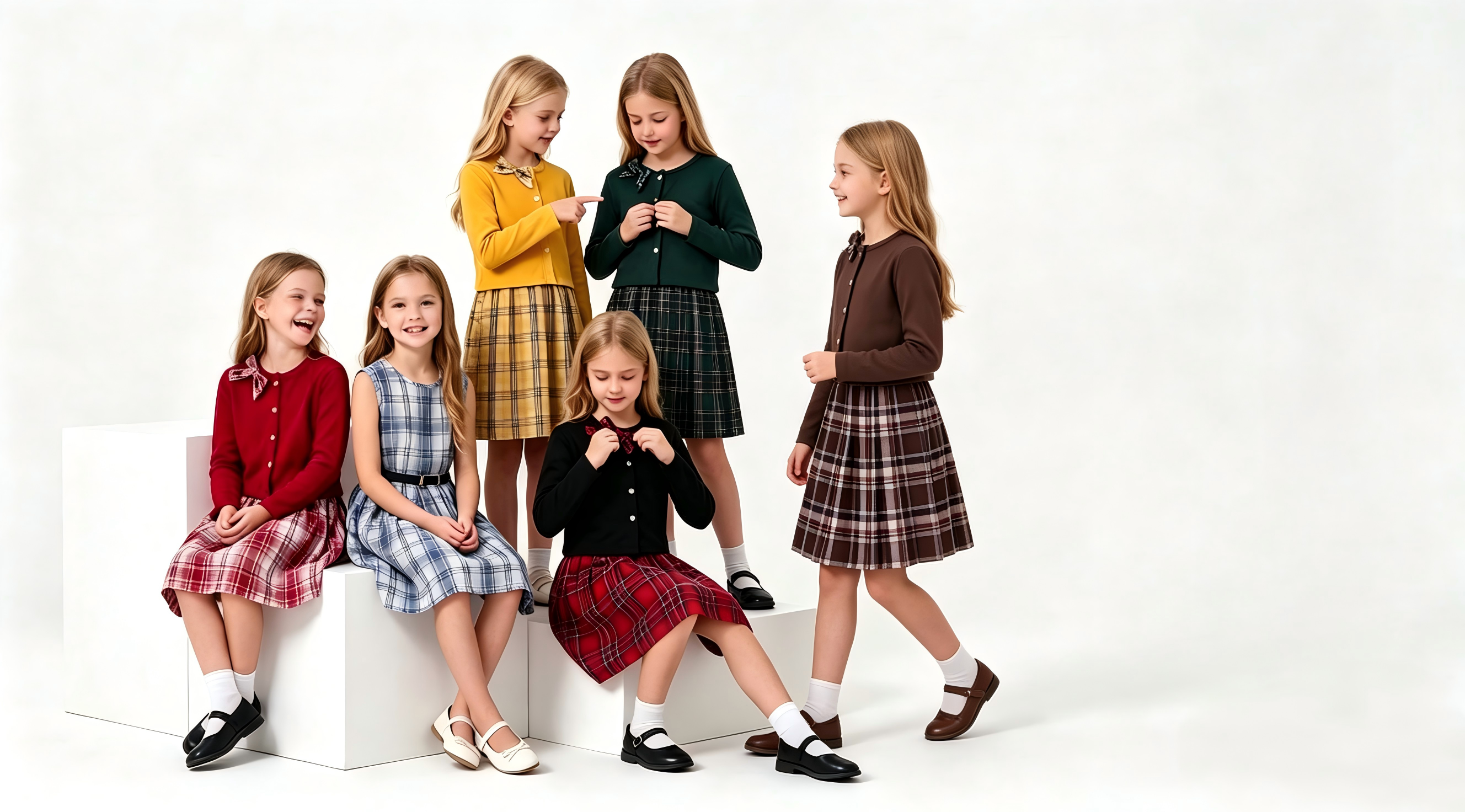 thumbnail video image 2 of PureChapter Girls' Clothing Sets Long Sleeve Ribbed Cardigan & Plaid Sleeveless Pleated Dress 2-Piece Fall Outfit with Belt & Bow 7-8 Years, 2 of 9