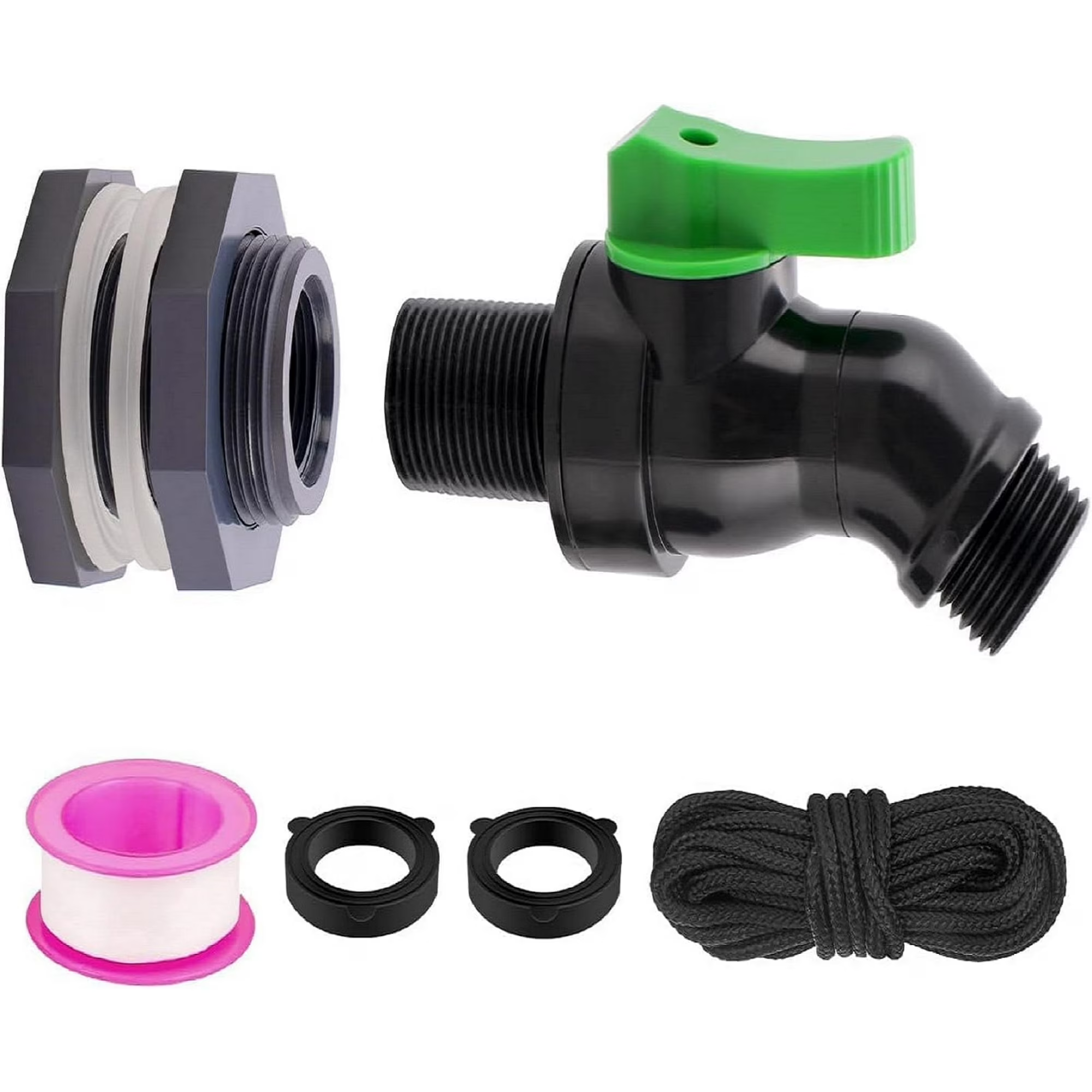 thumbnail video image 2 of Mamatety Plastic Rain Barrel Spigot Kit - High-Flow 3/4" PVC Valve with Bulkhead Fitting, Leak-Proof Faucet for Outdoor Buckets, Rainwater Collection Systems & Garden Hose Hookups, 2 of 8