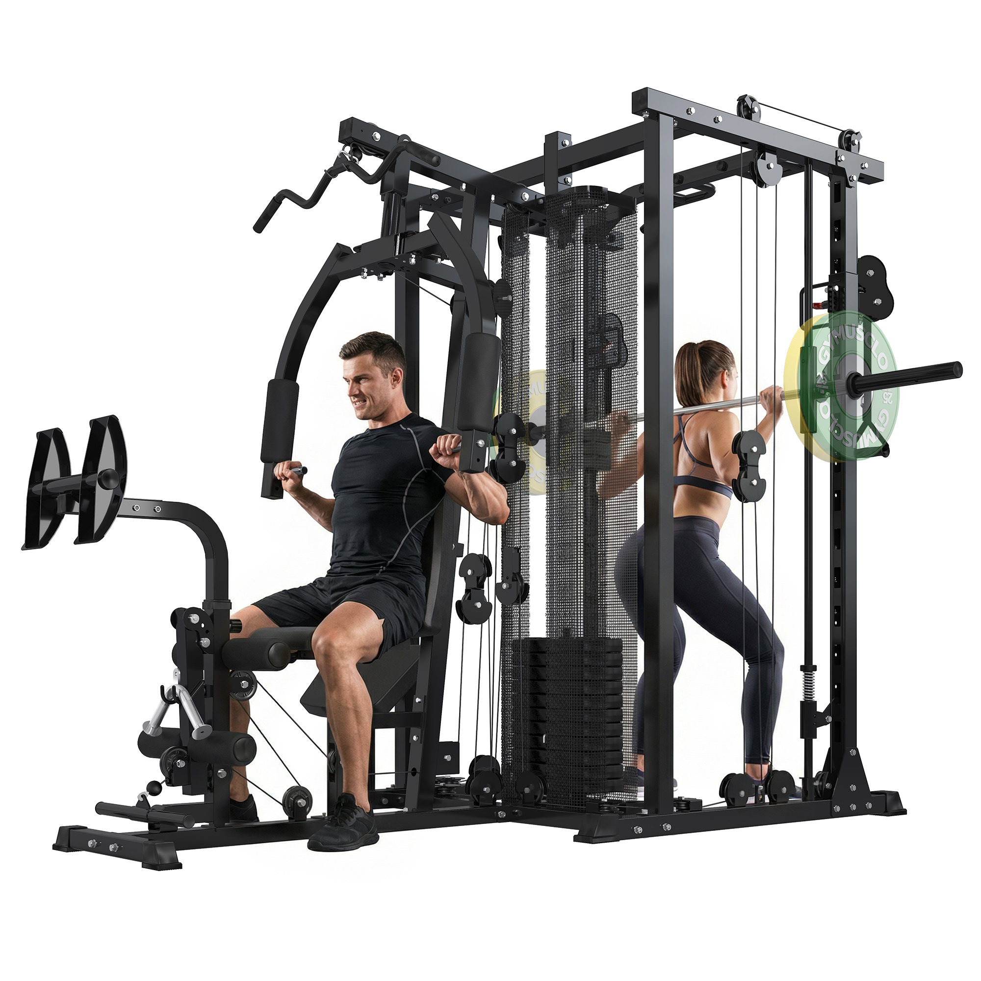 gymusclo Multifunction Home Gym Workout Station, 150LBS Weight Stack ...