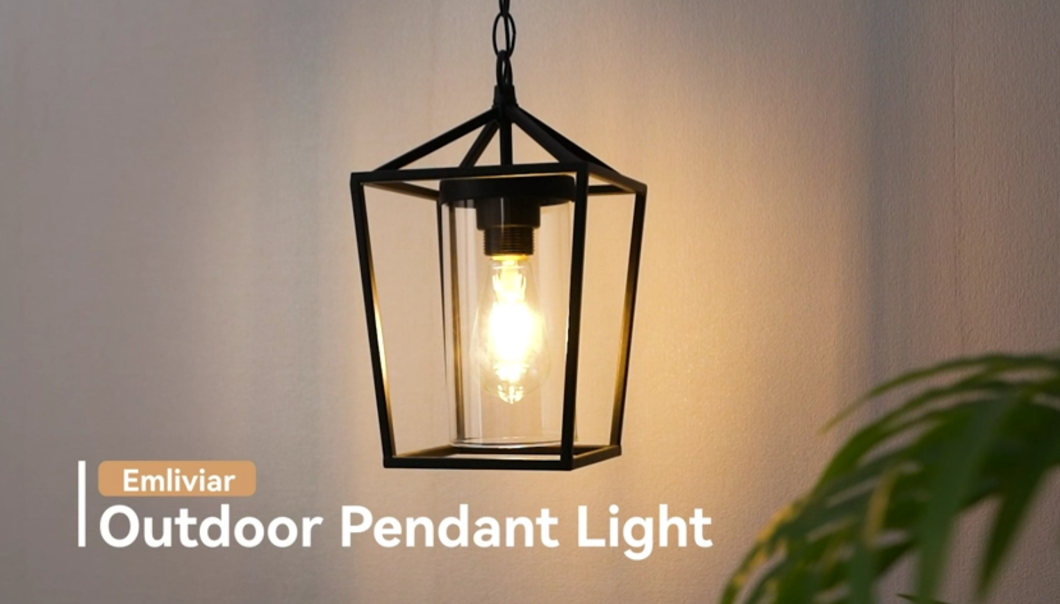 thumbnail video image 2 of Emliviar Modern Outdoor Pendant Light, 12.5" Outdoor Hanging Lantern in Black Finish with Clear Glass, 20065H BK, 2 of 7