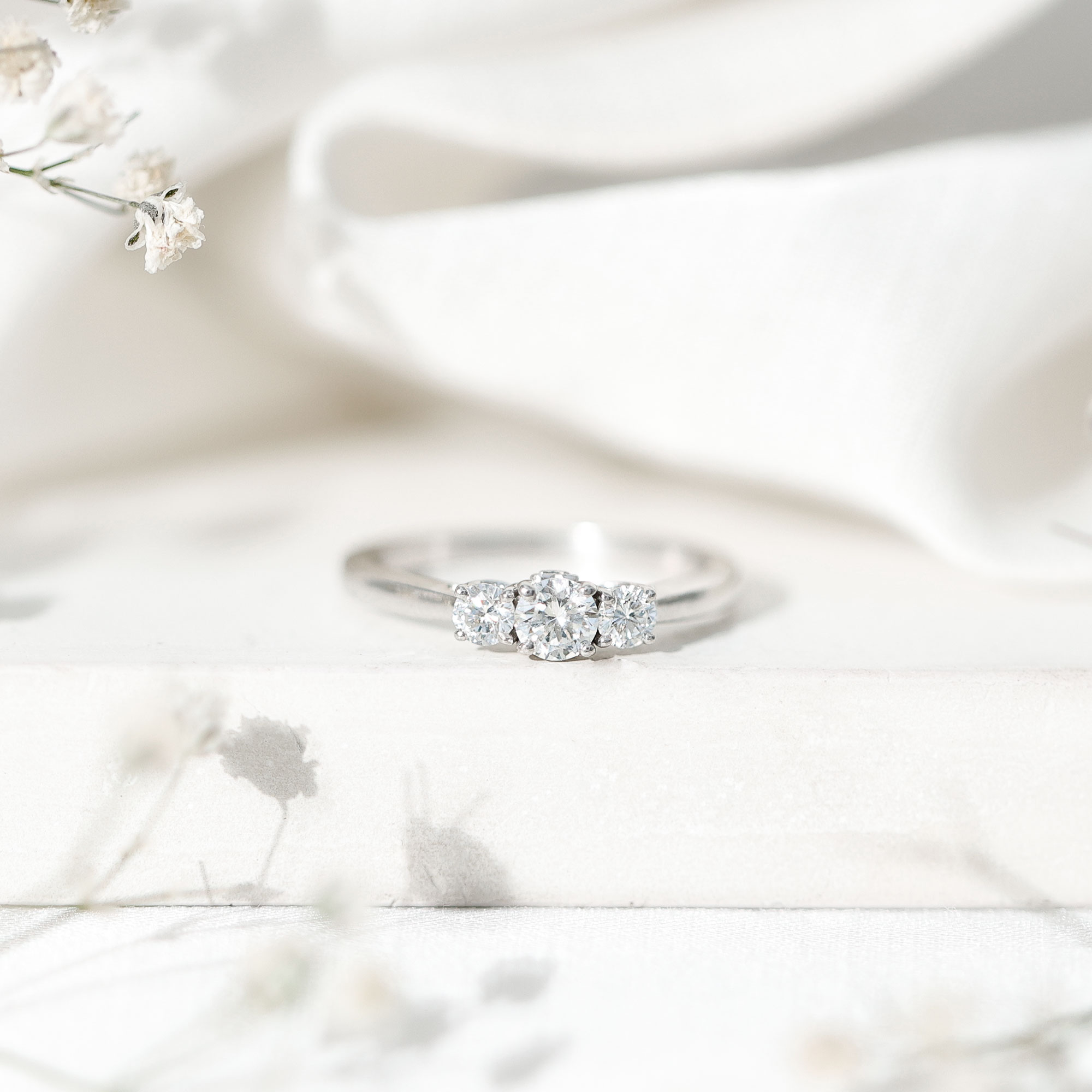 thumbnail video image 2 of Rosec Jewels 1/2 CT Bright Moissanite 3 Stone Ring for Women, 10K White Gold, US 6.50, 2 of 9