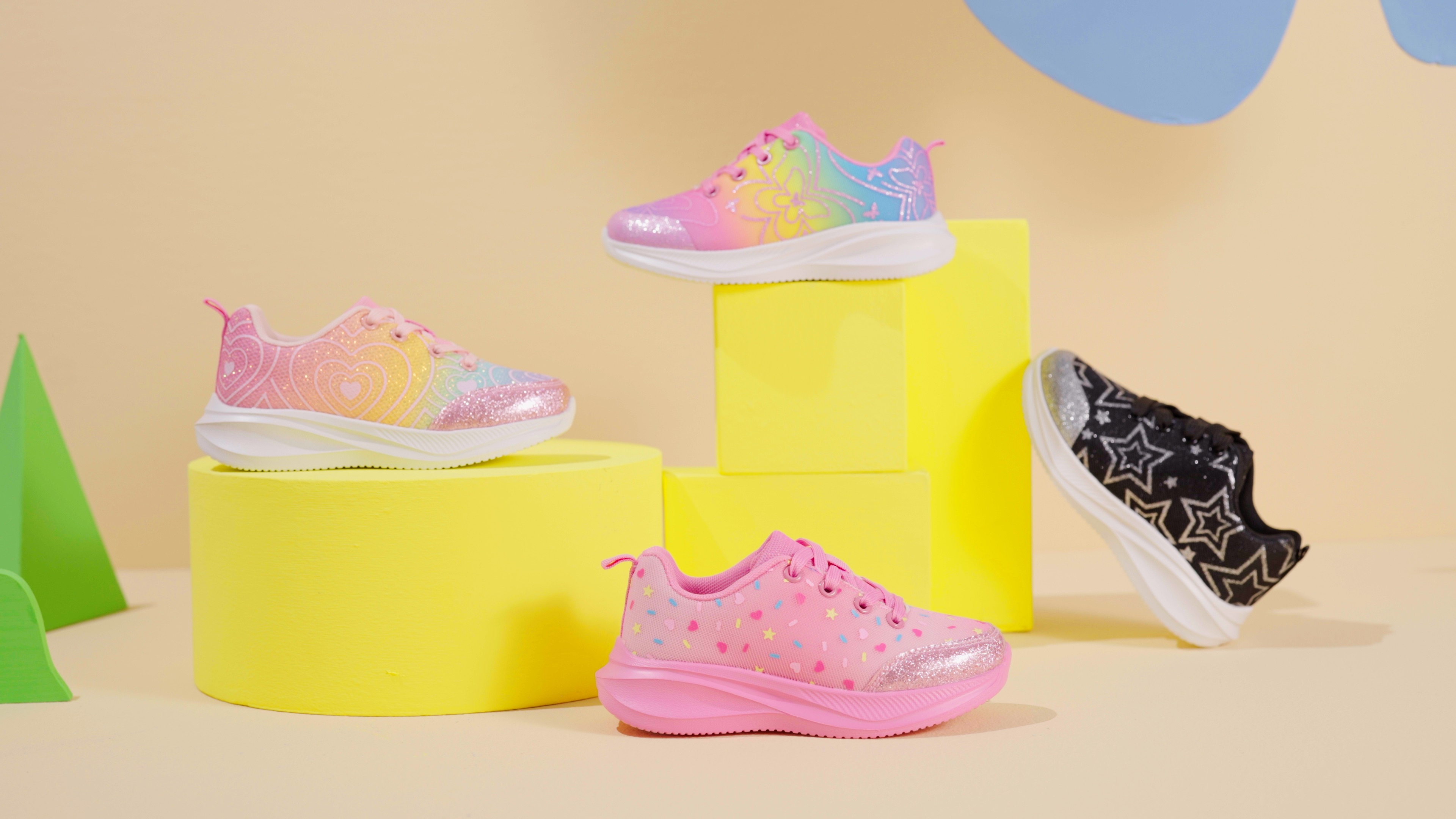 thumbnail video image 2 of FUNCOO PLUS Kids Athletic Sneakers Girls Lace Up Walking Shoes Toddler Glitter Breathable Outdoor Running Shoe, Butterfly, Size 12, 2 of 8