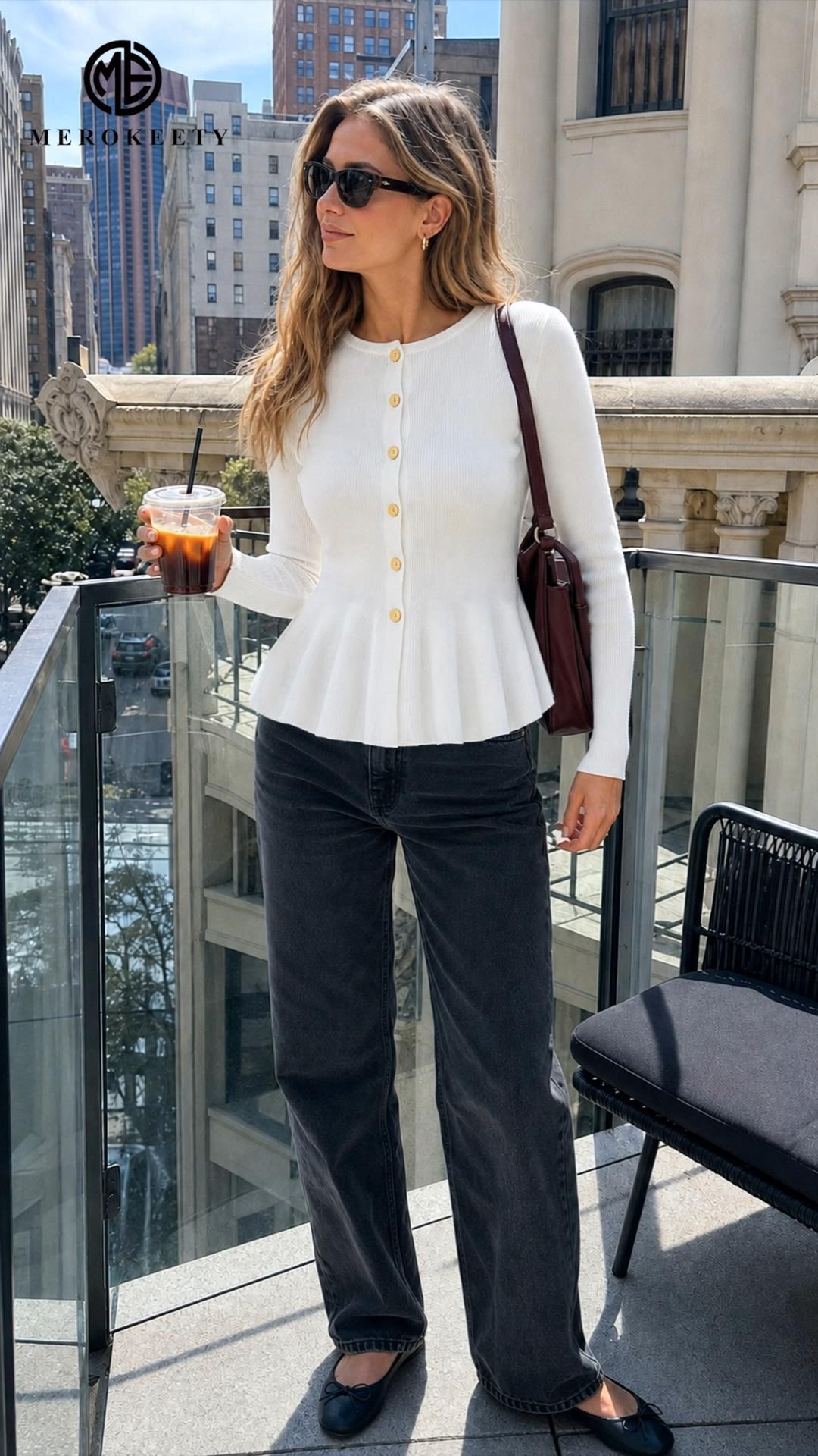 thumbnail video image 2 of Merokeety Womens Long Sleeve Fitted Waist Cardigan Sweaters Wine M, 2 of 7