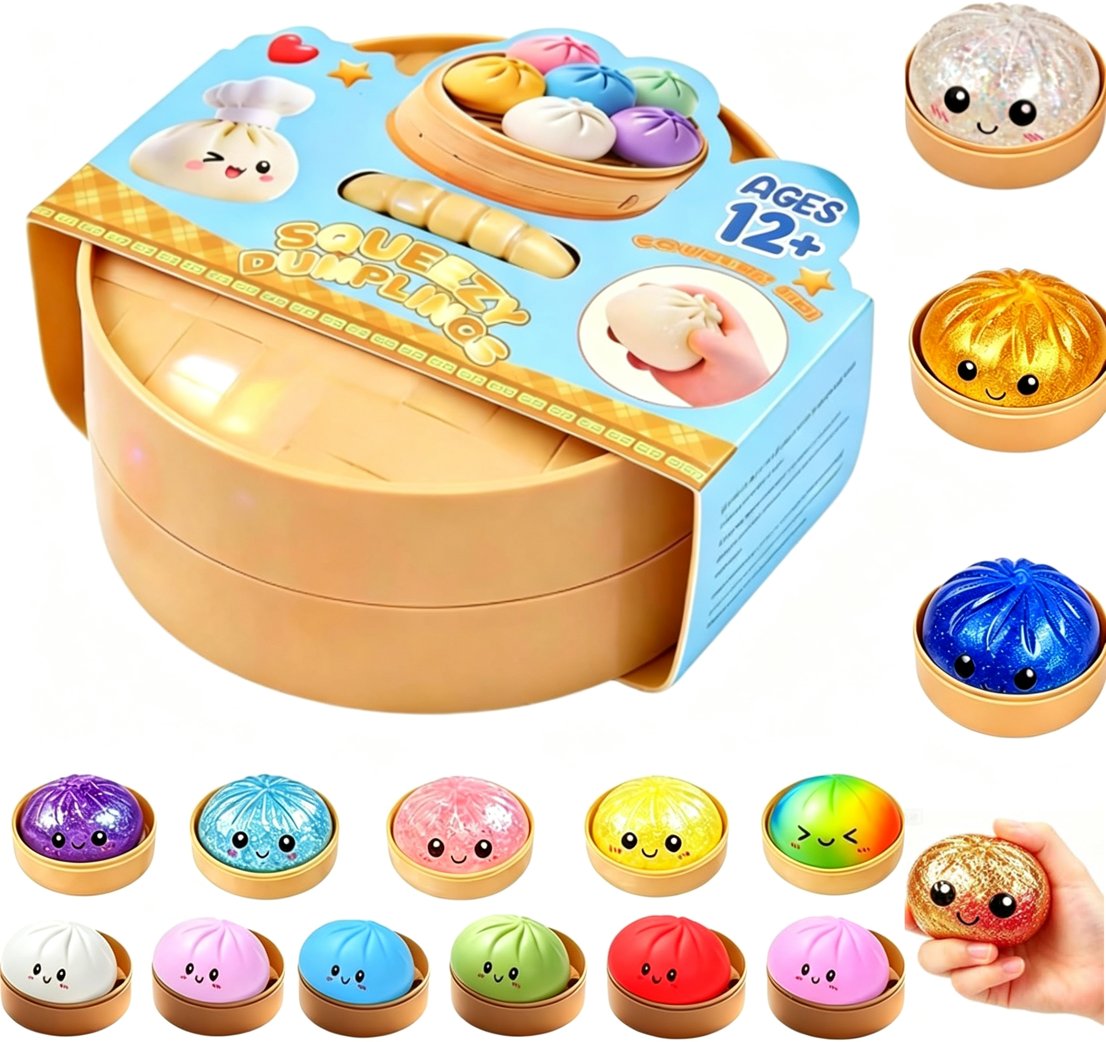 Dumpling Squishy Mystery Box, Glitter Dumpling, Dumplings Style Stress ...