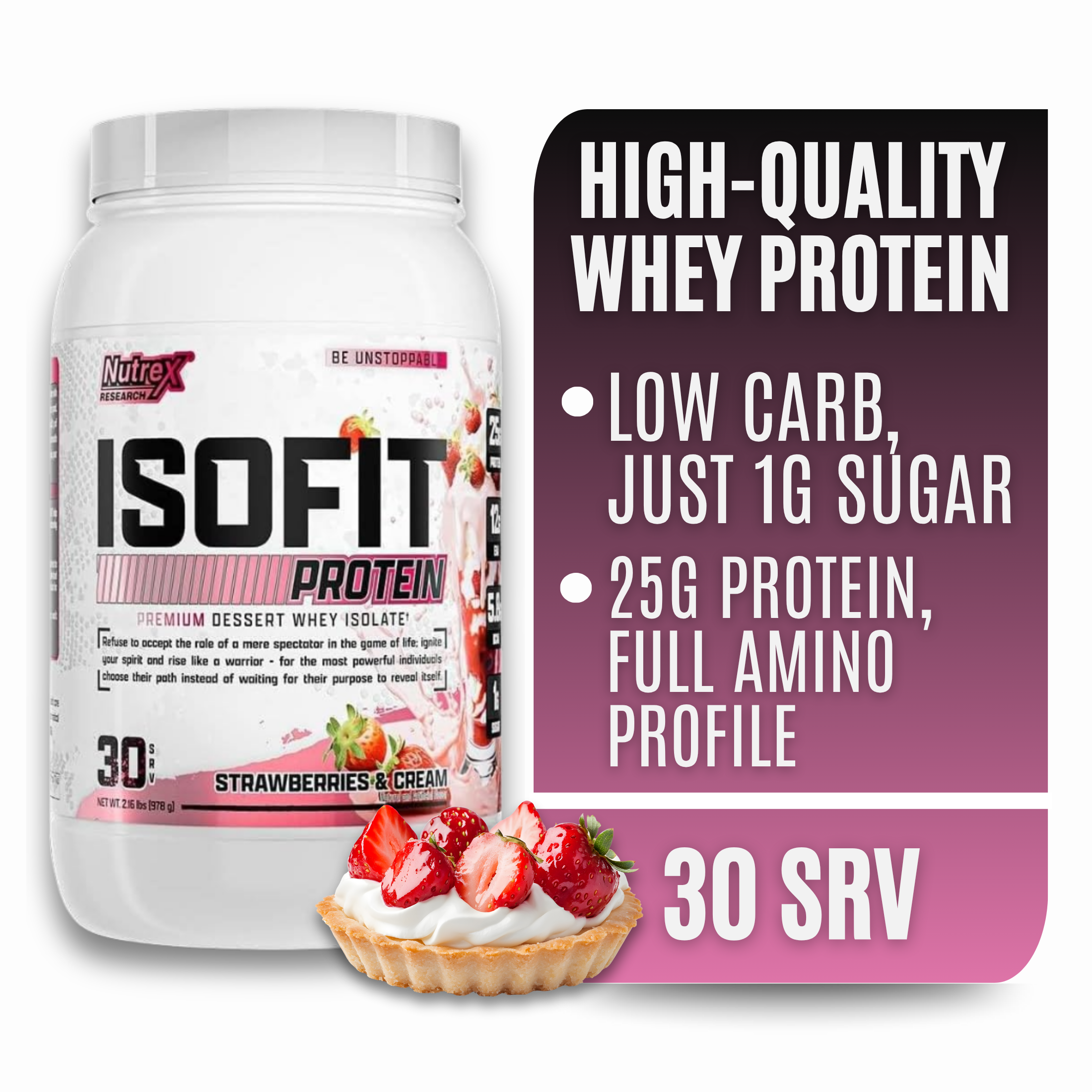 thumbnail video image 2 of Nutrex Research IsoFit Strawberries and Cream – 100% Whey Protein Isolate Powder for Lean Muscle, Recovery & Strength Support 30 Servings, 2 of 9