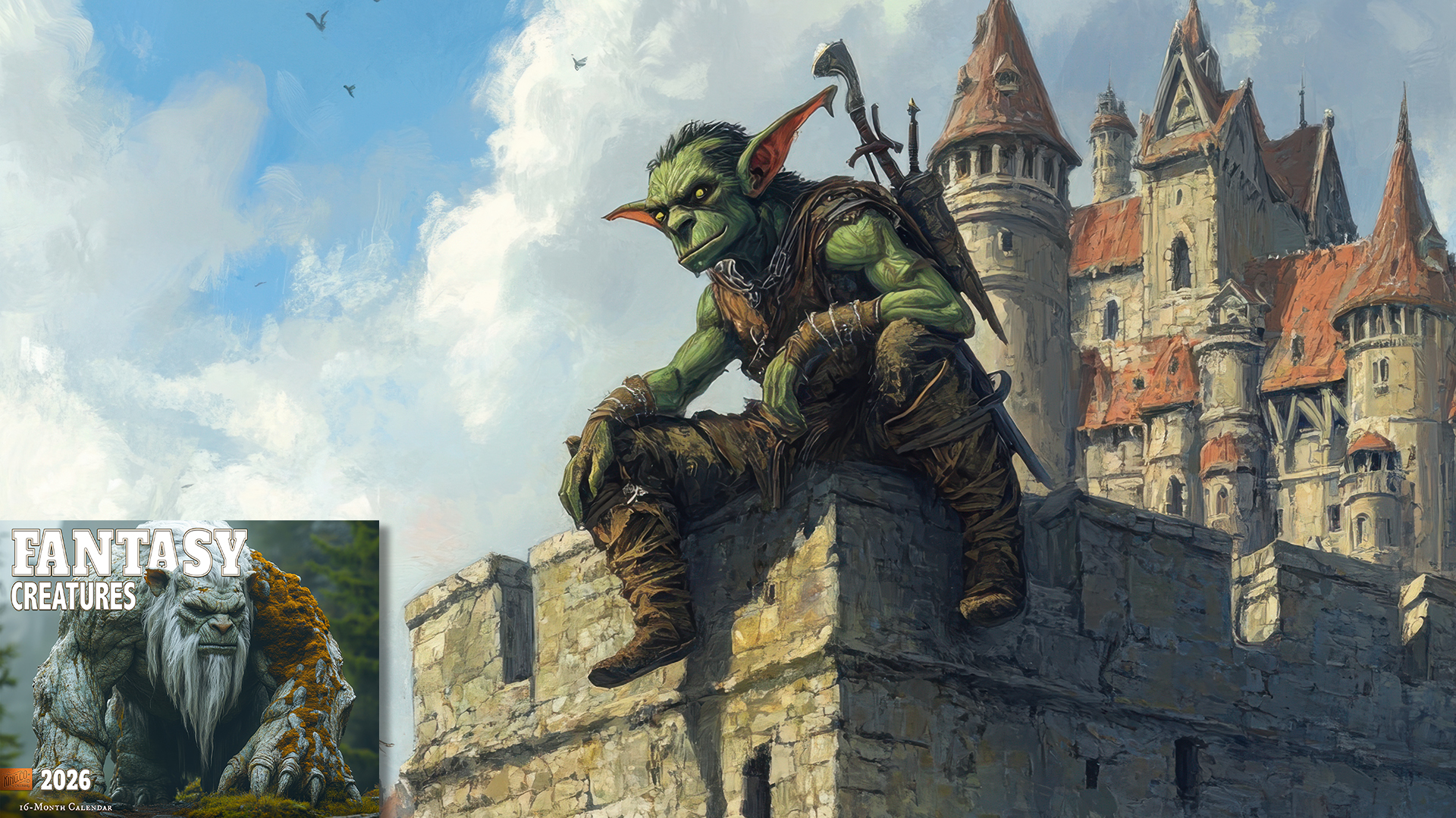thumbnail video image 2 of 2026 Fantasy Creatures Wall Calendar 16-Month X-Large Size 14x22, Enchanted Mythical Calendar by The KING Company-Monster Calendars, 2 of 7