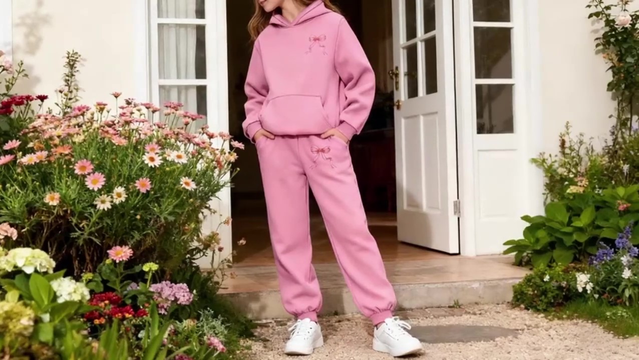 thumbnail video image 2 of SGMVNU Girls Sweatsuit Set 2 Piece Outfits Solid Zipper Hooded Sweatshirt and Wide Leg Sweatpants Fall Winter Clothes with Pockets, Size 11-12 Years, Light Gray, 2 of 10