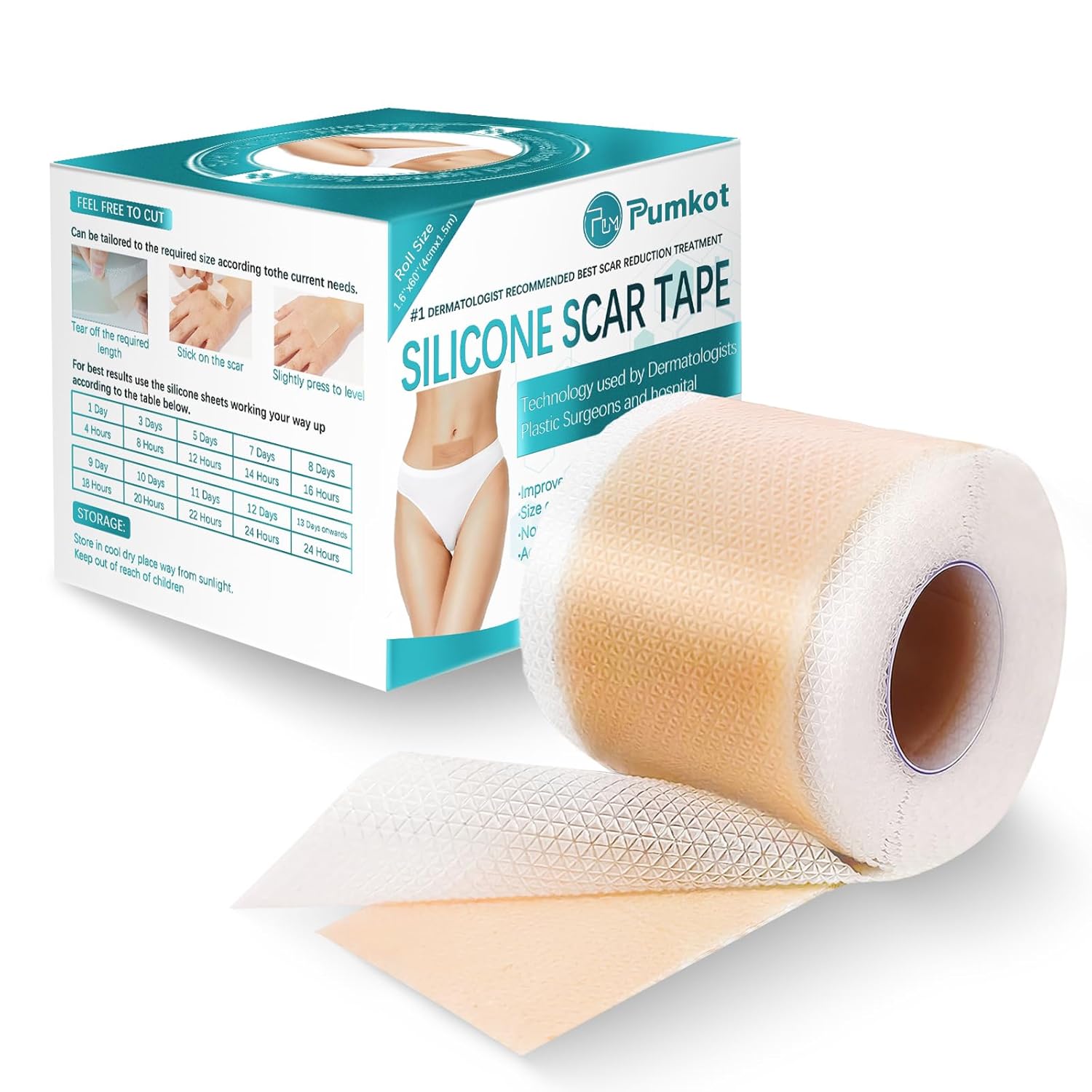 thumbnail video image 2 of Pumkot Silicone Scar Sheets, Waterproof Medical Silicone Scar Tape, Ultra-thin Scar Removal Treatment for Surgical Scars, C Section, Tummy Tuck, Keloid Treatment, 1.6”x60" Roll, 2 of 6