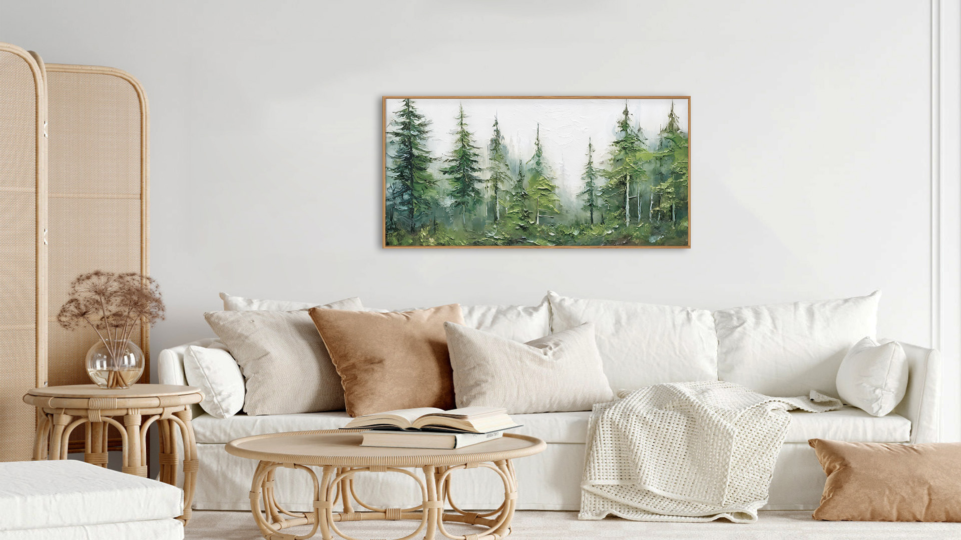 thumbnail video image 2 of Large Forest Wall Art Framed Pine Tree Forest Wall Decor Abstract Green Wall Painting Modern Watercolor Landscape Canvas Wall Prints for Living Room Bedroom Office 20X40 In, 2 of 10