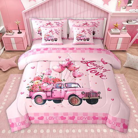 thumbnail video image 2 of Homewish Romantic Valentine'S Day 7-Piece Twin Bedding Sets,Love Balloon Rose Bedding Comforter Set,Pink Tairy Tale Theme Sheet Sets For Girl Teens,Microfiber Bedroom Decor Reversible, 2 of 9