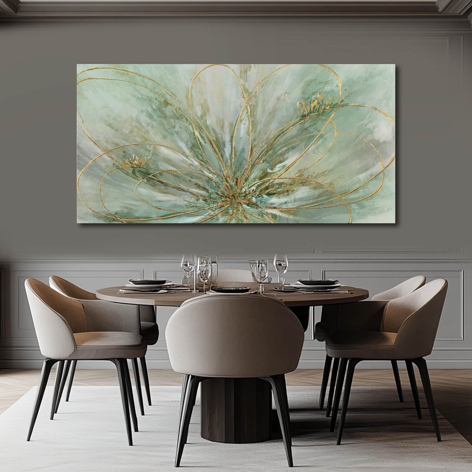 thumbnail video image 2 of Flower Wall Hanging Green and Gold Print Photos 24"x48" Decorations for Bedroom Contemporary Art Print Kitchen Pictures for Wall, 2 of 8