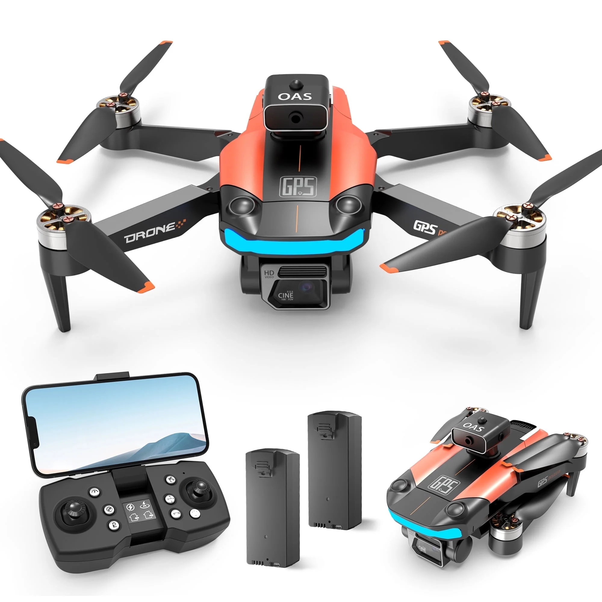 thumbnail video image 2 of D99 GPS Drone with 8K UHD Camera, Foldable Quadcopter for Adults Beginners, Brushless Motor, VR Mode, 2 Batteries, Orange, 2 of 12