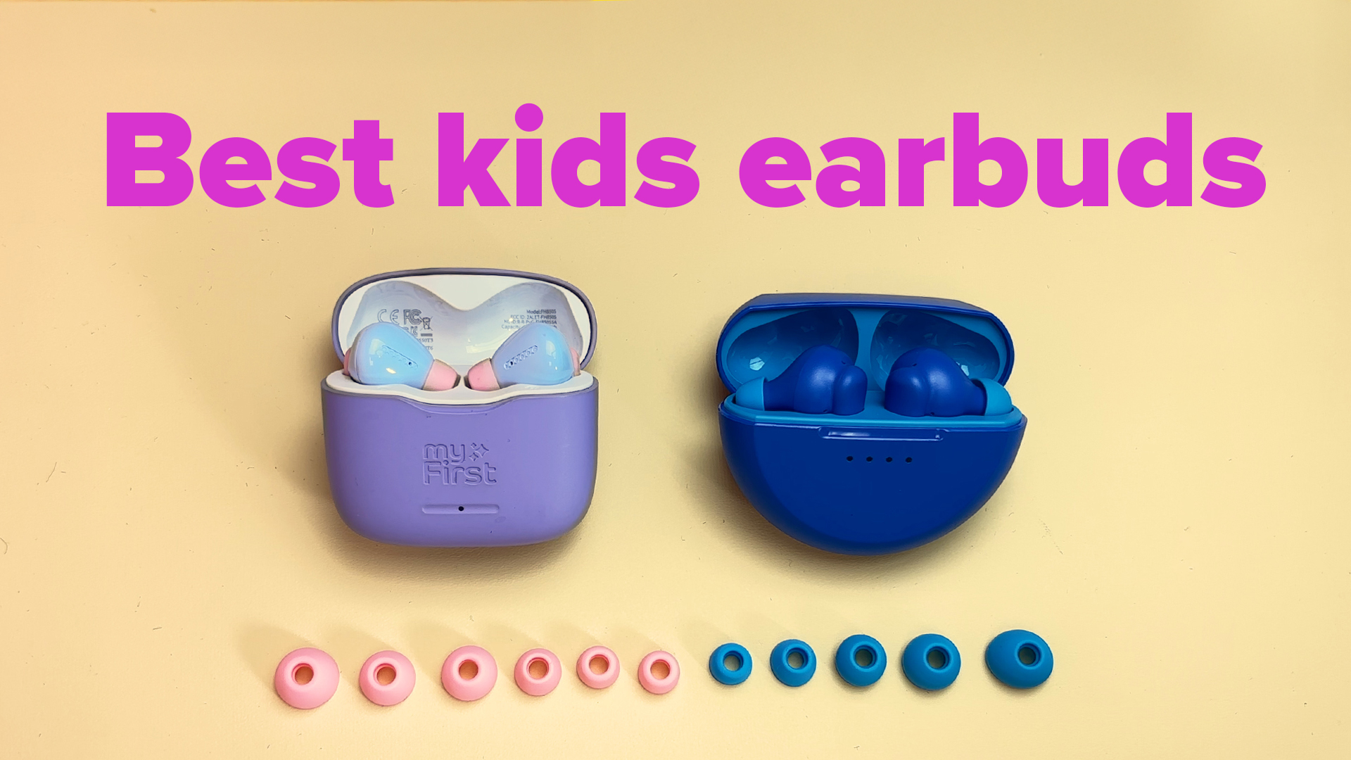 thumbnail video image 2 of myFirst CareBuds (Cotton Candy) Kids Wireless Earbuds with 85dB Volume Limit, Built-in Mic, 6 Ear Tips, Anti-Lost Strap Easy Pairing, Gift for Kids 4-15, 2 of 11