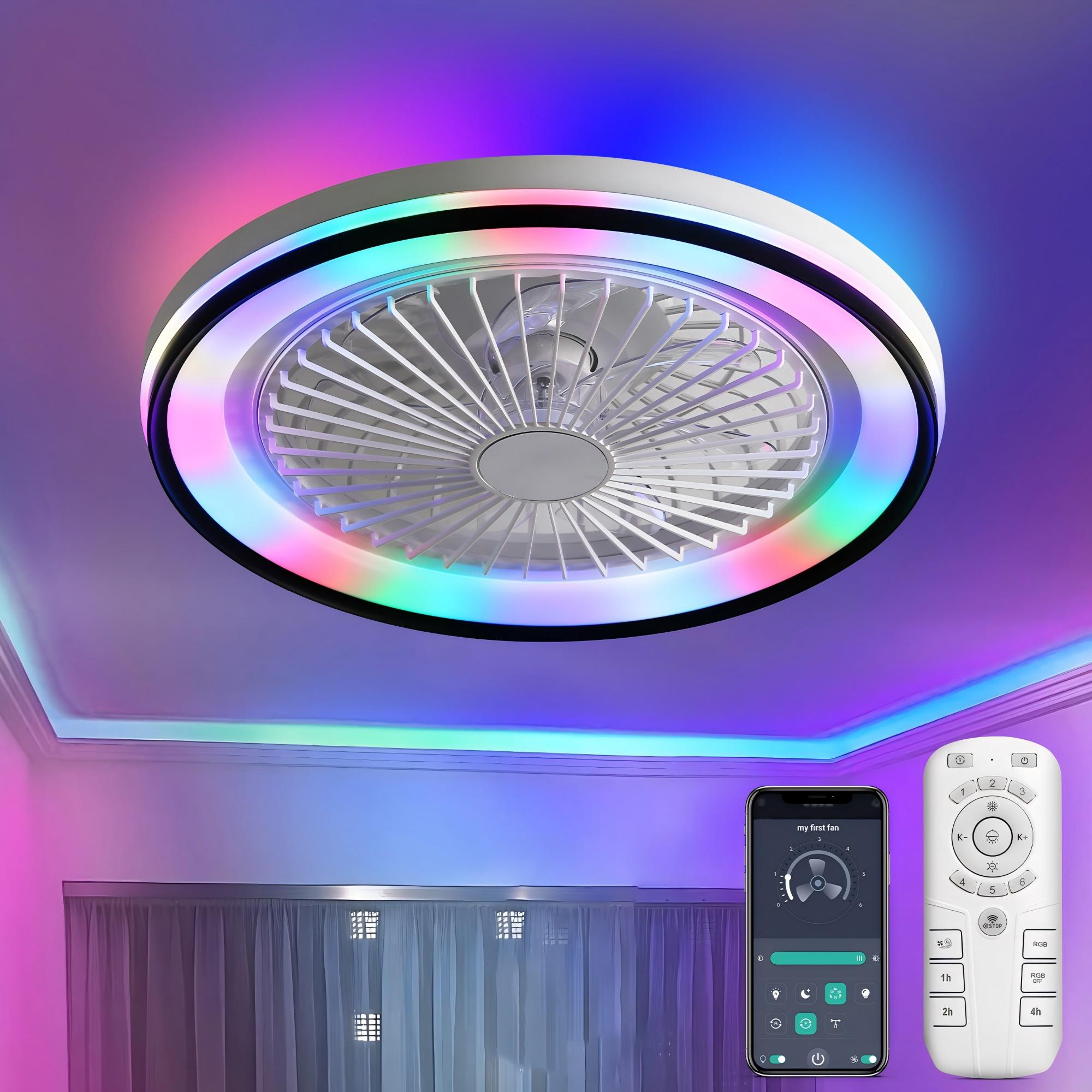 thumbnail video image 2 of Sofucor 19-Inch Flush Mount Contemporary Ceiling Fan with LED Lights, Remote and App Control, 2 of 11