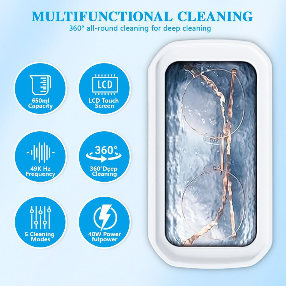 thumbnail video image 2 of Ultrasonic Jewelry Cleaner, 48KHz Ultrasonic Cleaner Machine for Jewelry, 304 Stainless Steel 12oz Cleaning Pod for Glasses, Rings, Retainers, Watch Strap, Dentures, 2 of 8