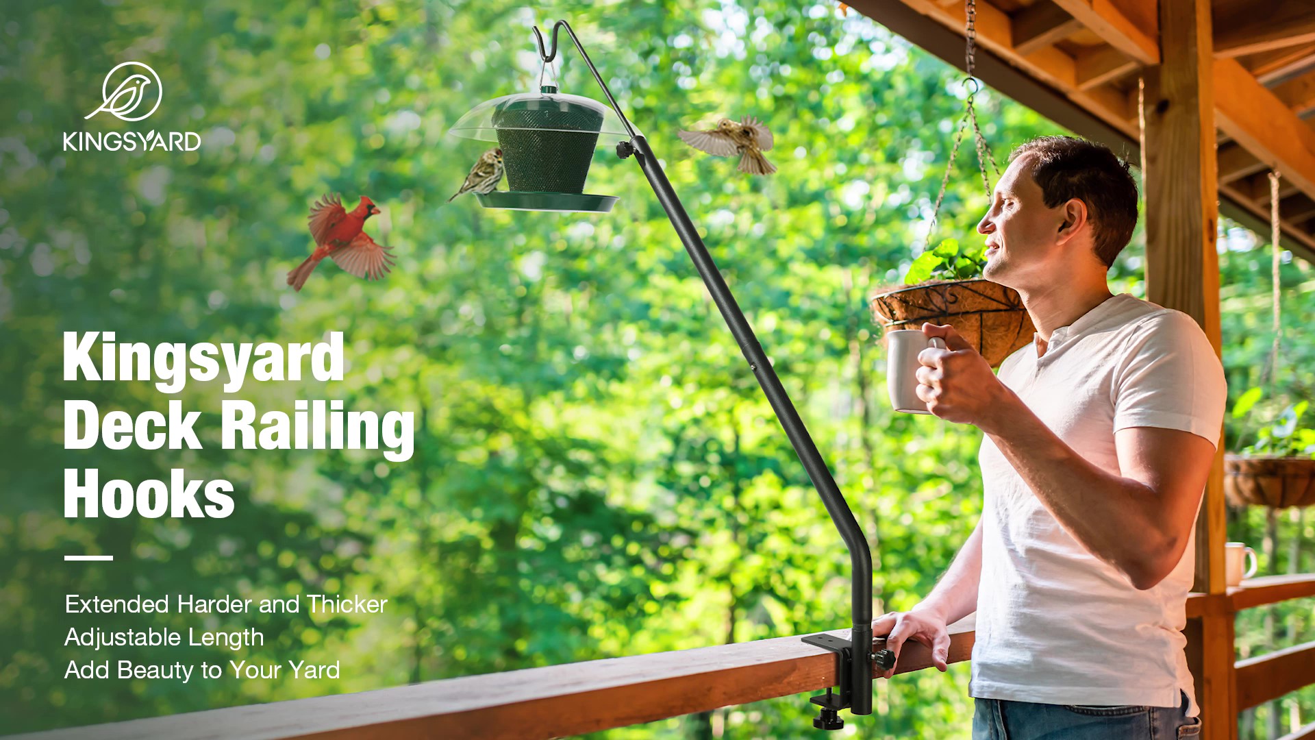thumbnail video image 2 of Kingsyard Heavy Duty Deck Hook for Hanging Bird Feeder, 39″ Adjustable Rust-Resistant Metal, Black, 2 of 10